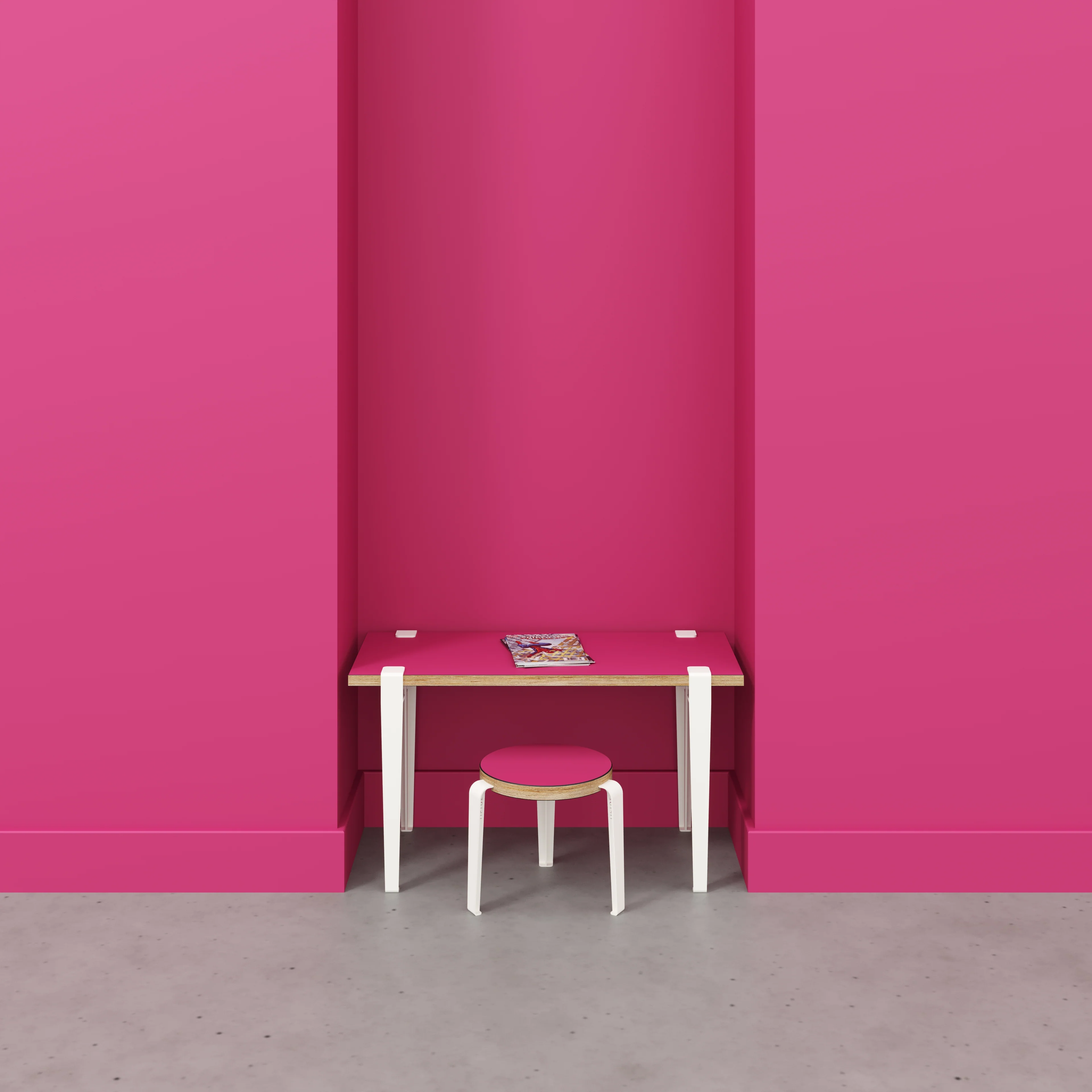 Plywood Kids Desk with Cloudy White Tiptoe Legs - Formica Juicy Pink - 800(w) x 400(d) x 500(h) - Image 2