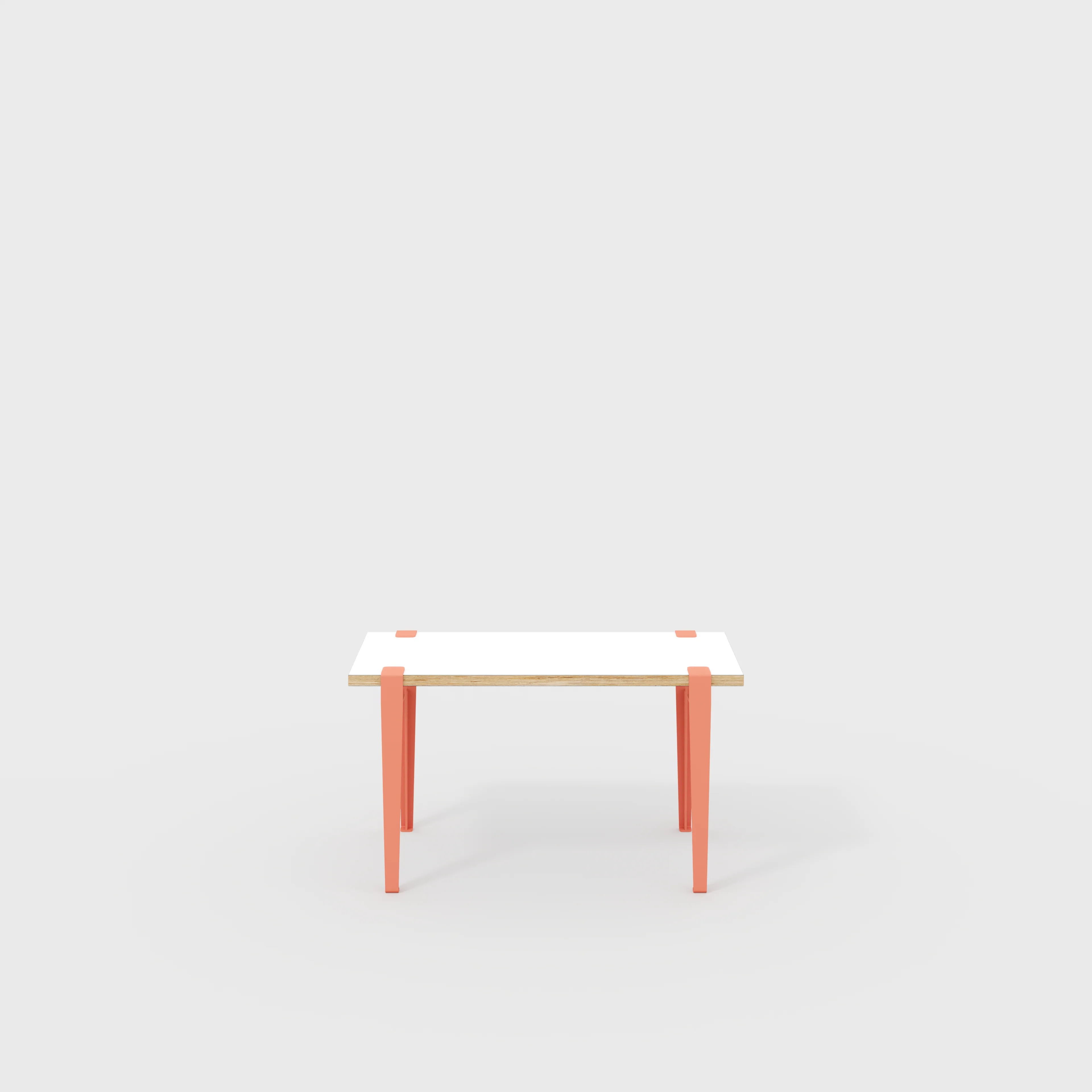 Plywood Kids Desk with Flamingo Pink Tiptoe Legs - Formica White - 800(w) x 400(d) x 500(h)
