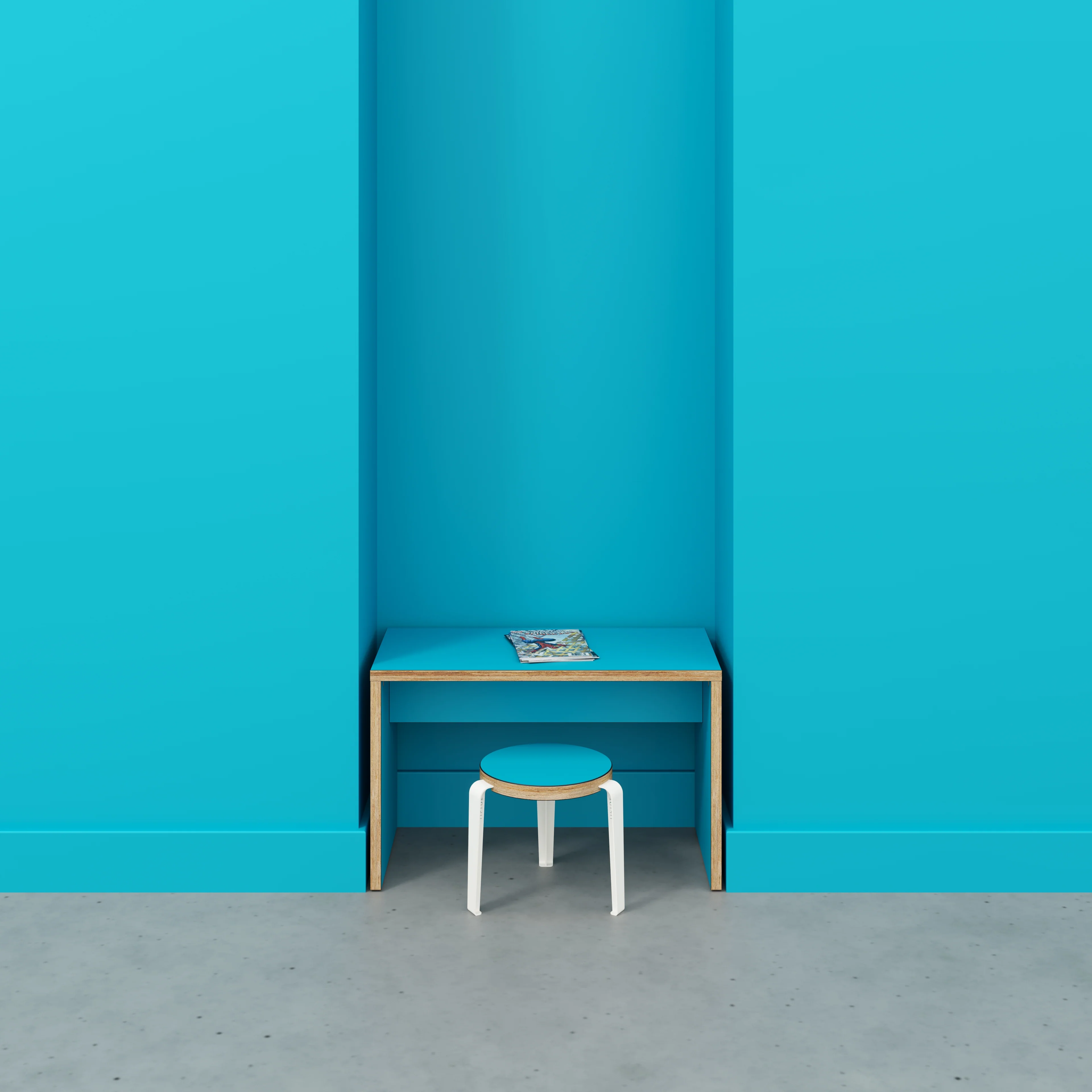 Plywood Kids Desk with Solid Sides - Formica Caribbean Blue - 800(w) x 400(d) x 500(h) - Image 2