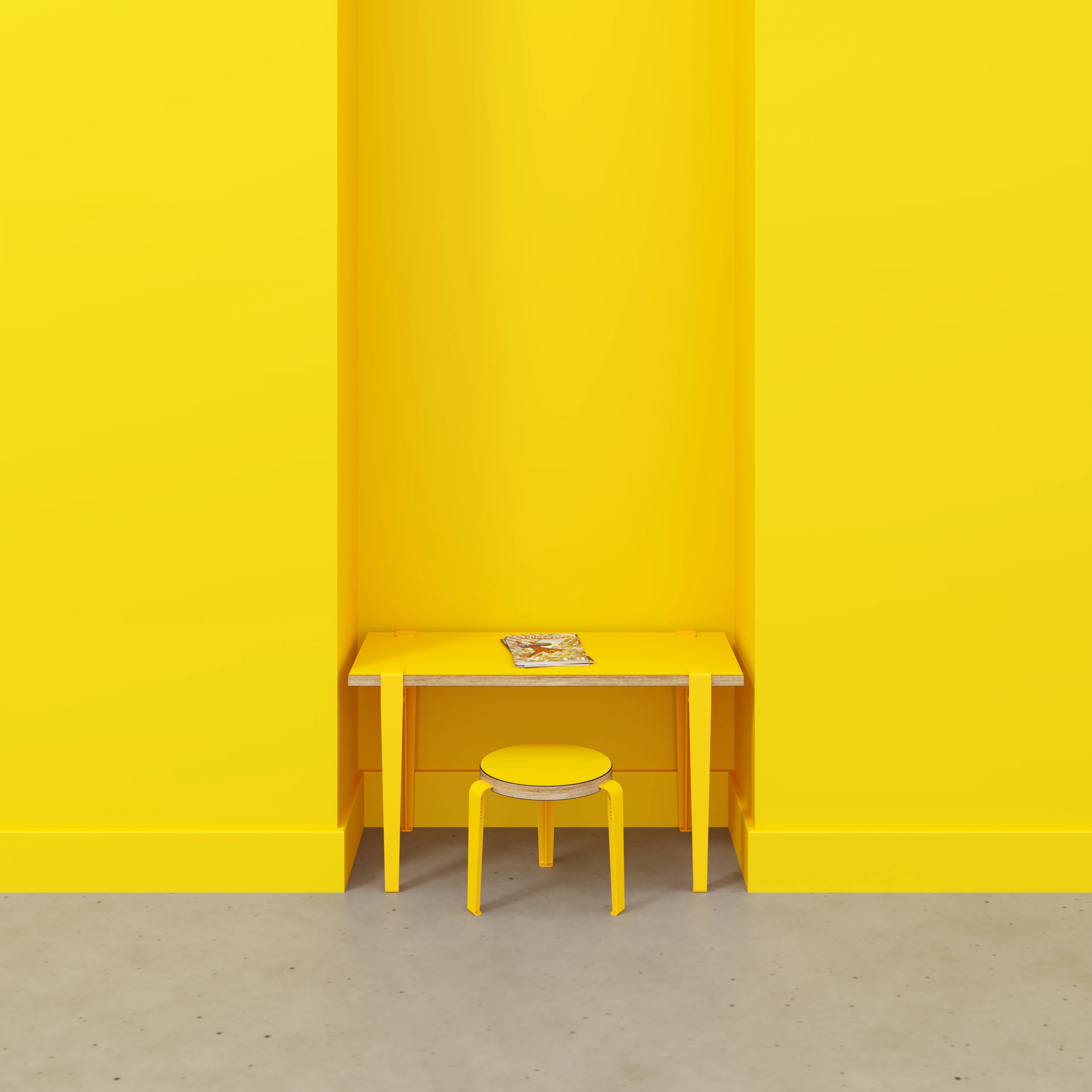 Plywood Kids Desk with Sun Yellow Tiptoe Legs - Formica Chrome Yellow - 800(w) x 400(d) x 500(h) - Image 2