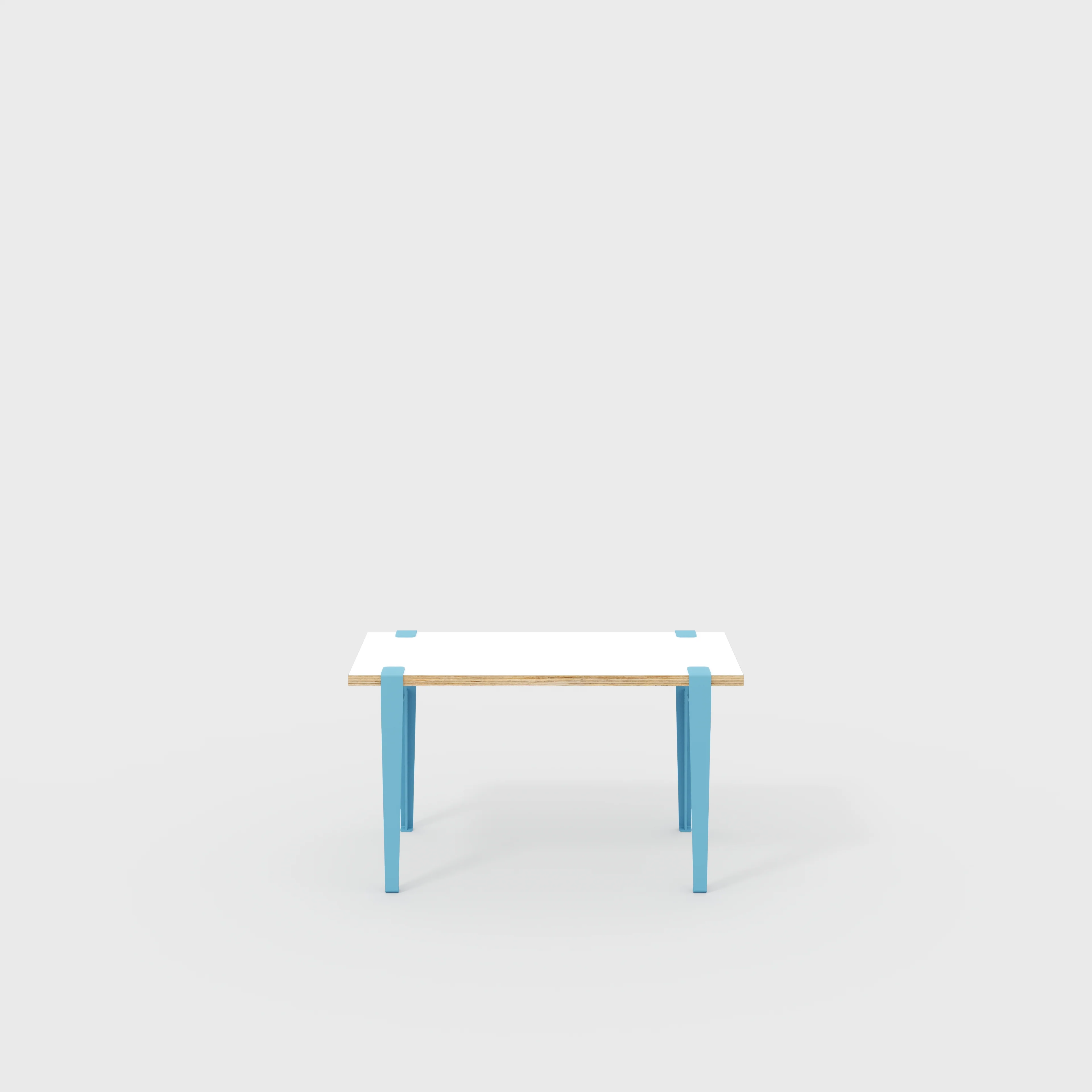 Plywood Kids Desk with Whale Blue Tiptoe Legs - Formica White - 800(w) x 400(d) x 500(h)