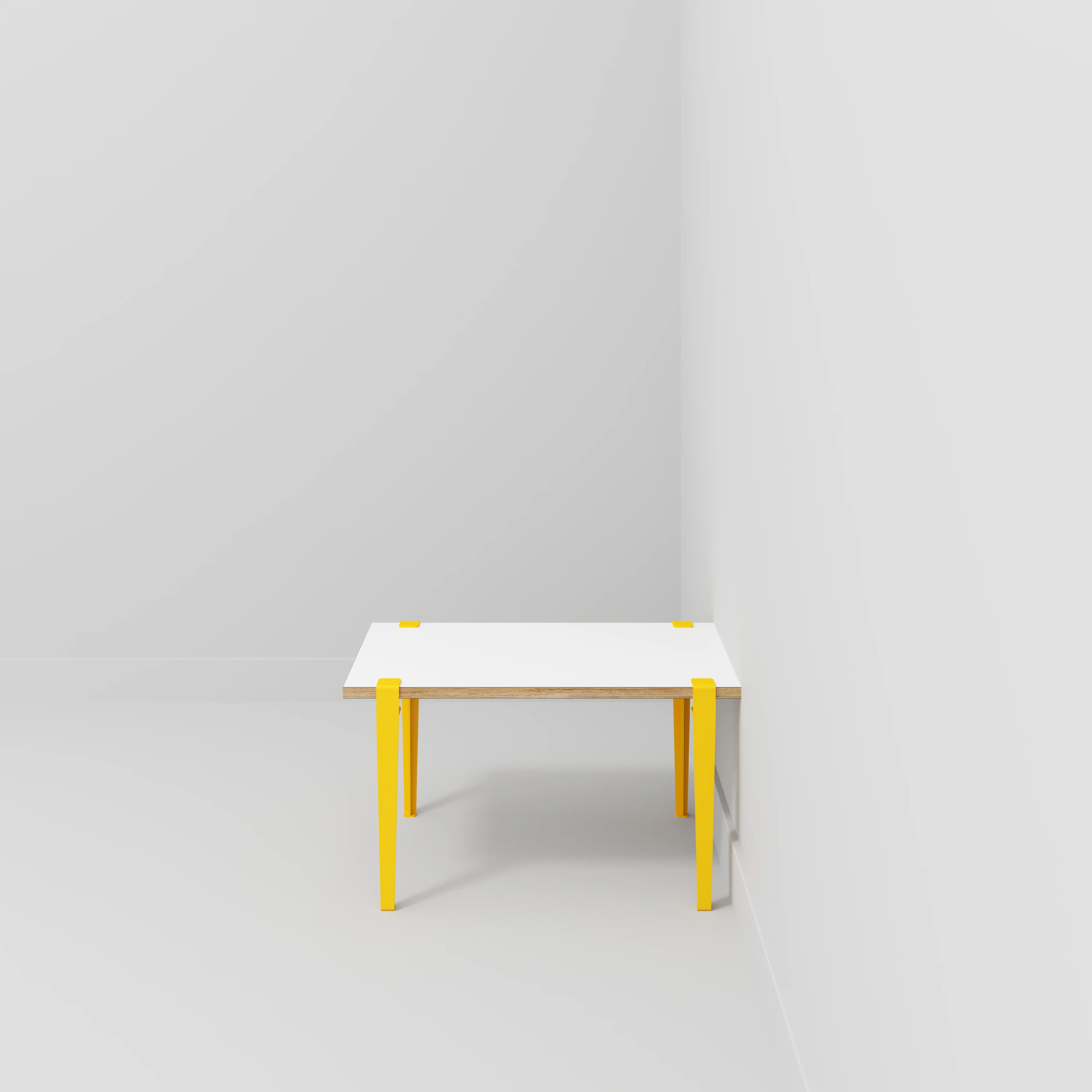 Plywood Kids Table with Sun Yellow Tiptoe Legs - Formica White - 800(w) x 600(d) x 500(h) - Image 2