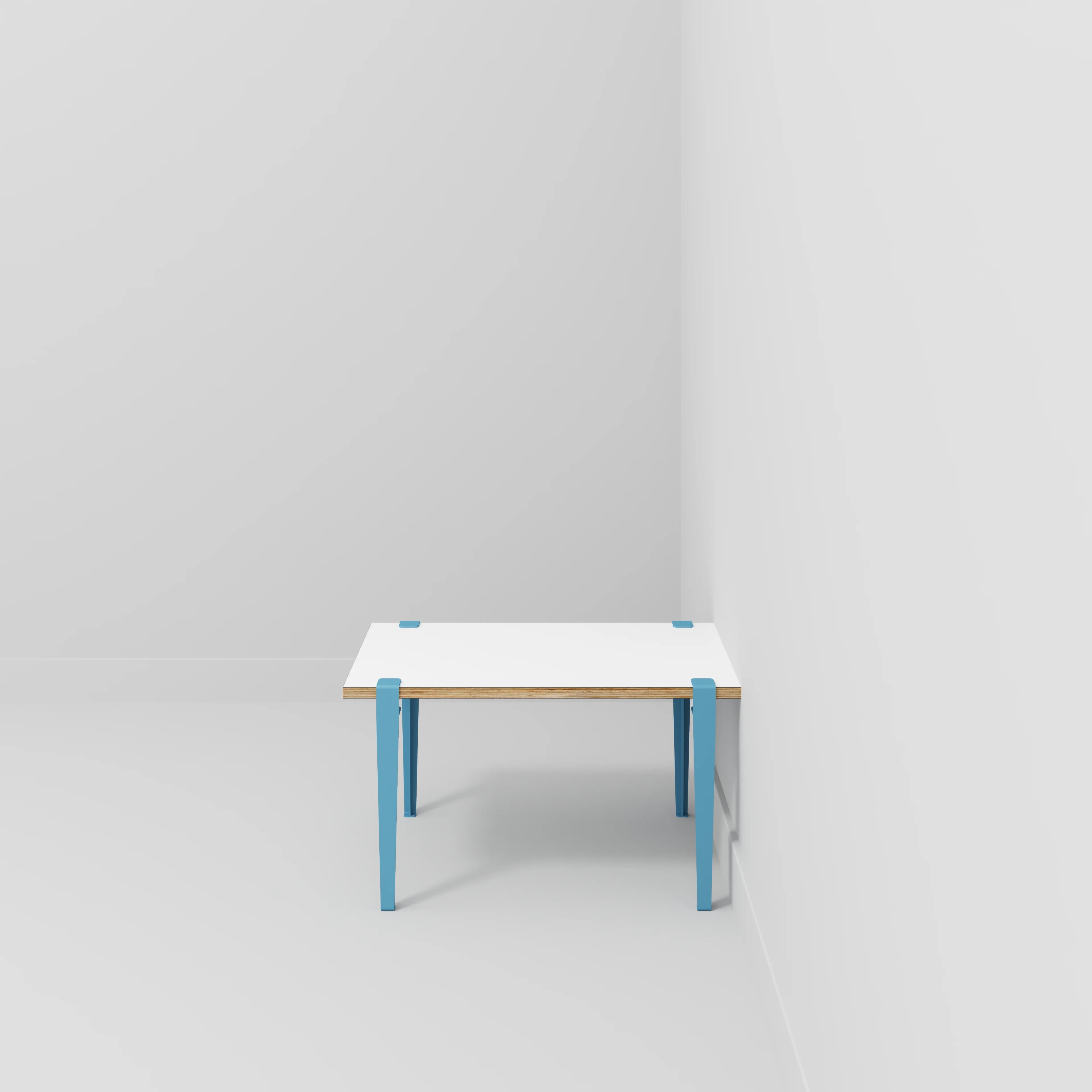 Plywood Kids Table with Whale Blue Tiptoe Legs - Formica White - 800(w) x 600(d) x 500(h) - Image 2