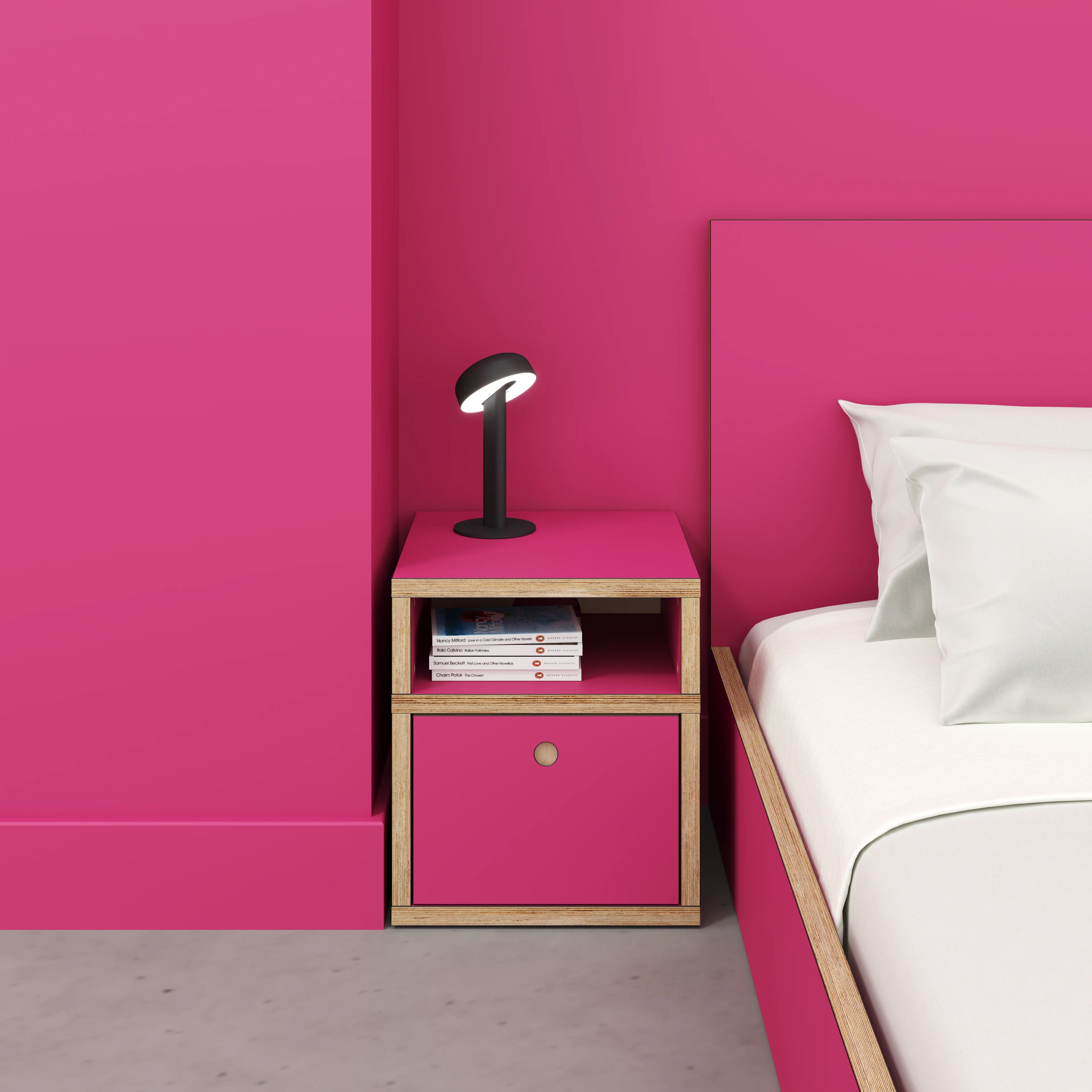 Plywood Bedside Table - Type 2 - with Drawer - Formica Juicy Pink - 400(w) x 400(d) x 450(h) - Image 2