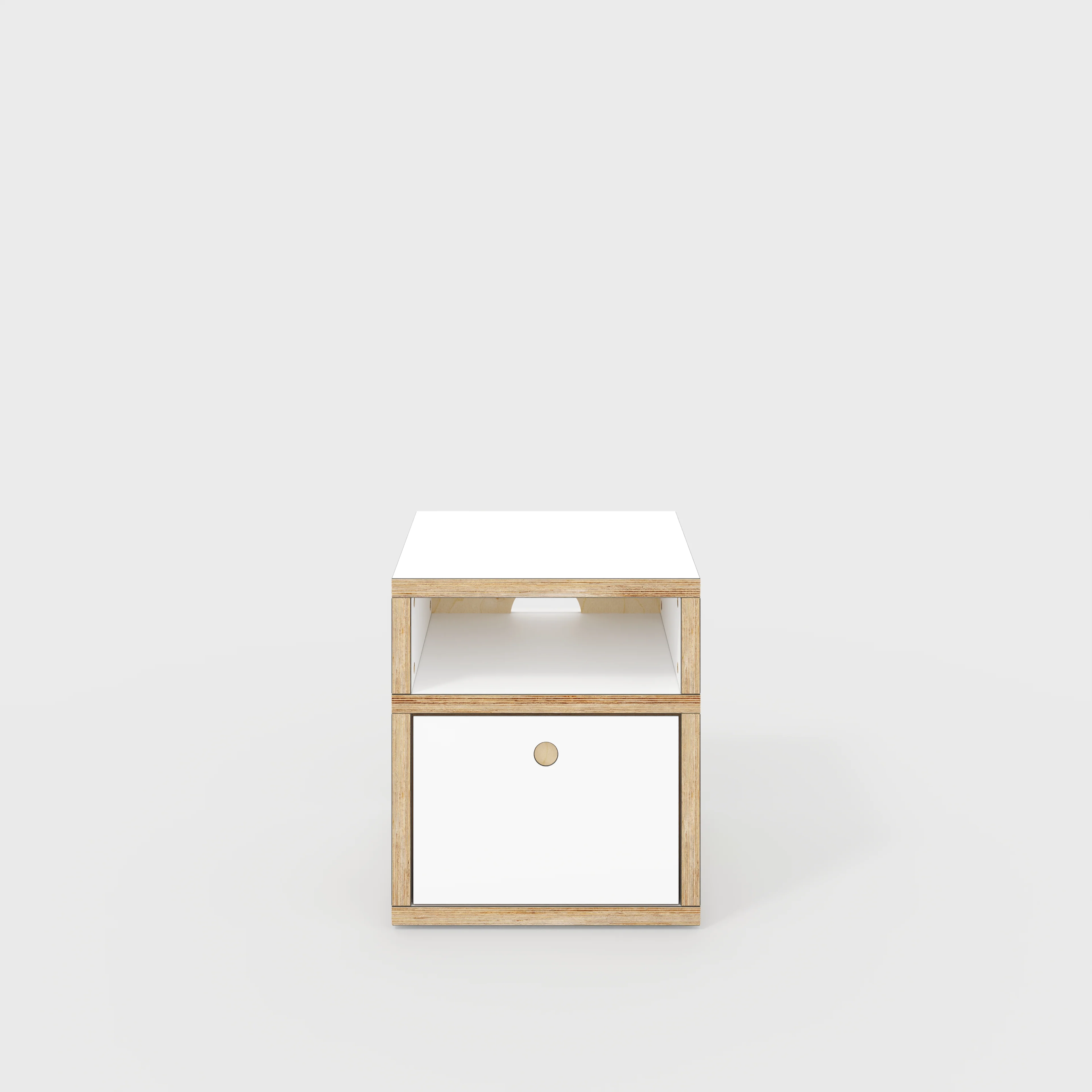 Plywood Bedside Table - Type 2 - with Drawer - Formica White - 400(w) x 400(d) x 450(h)