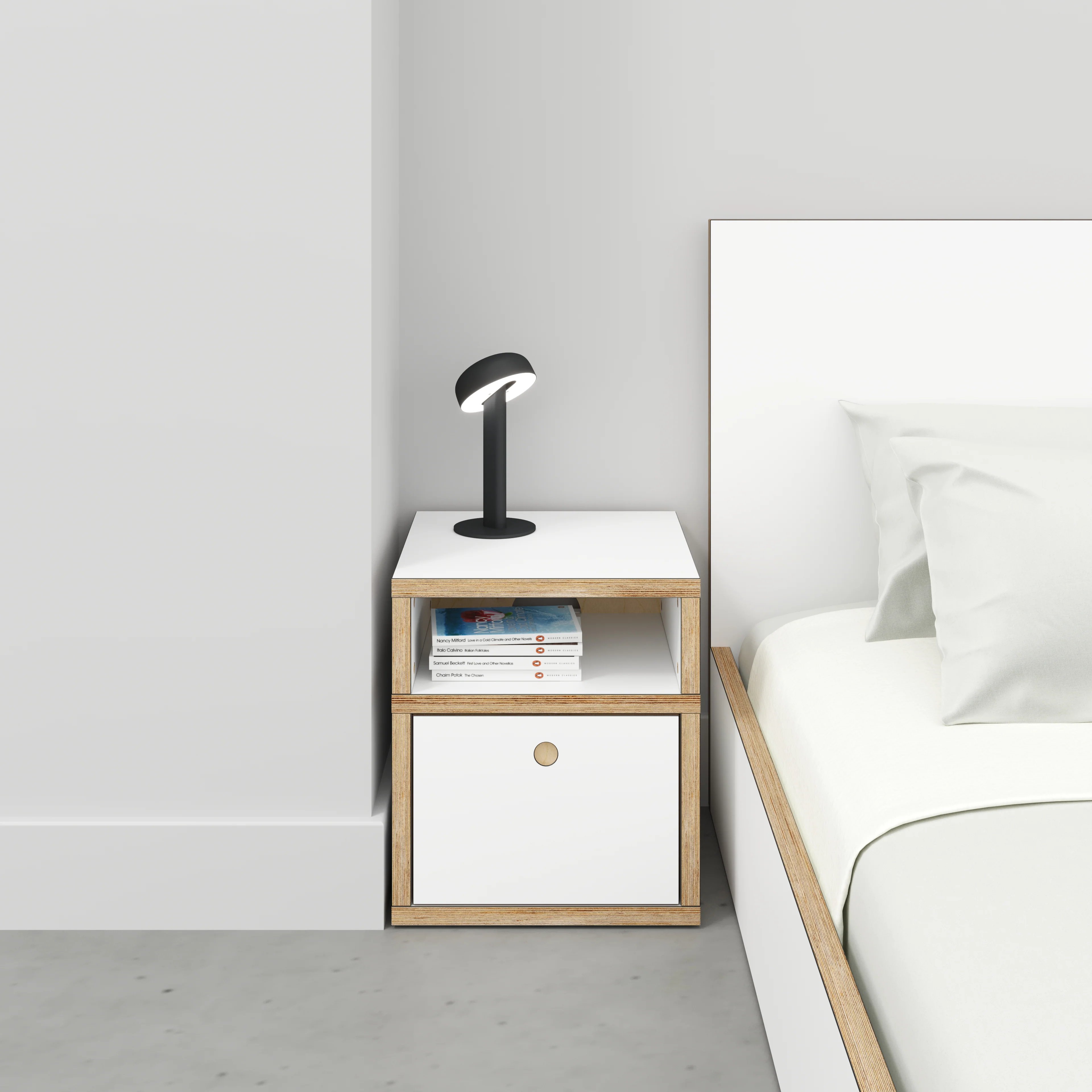 Plywood Bedside Table - Type 2 - with Drawer - Formica White - 400(w) x 400(d) x 450(h) - Image 2
