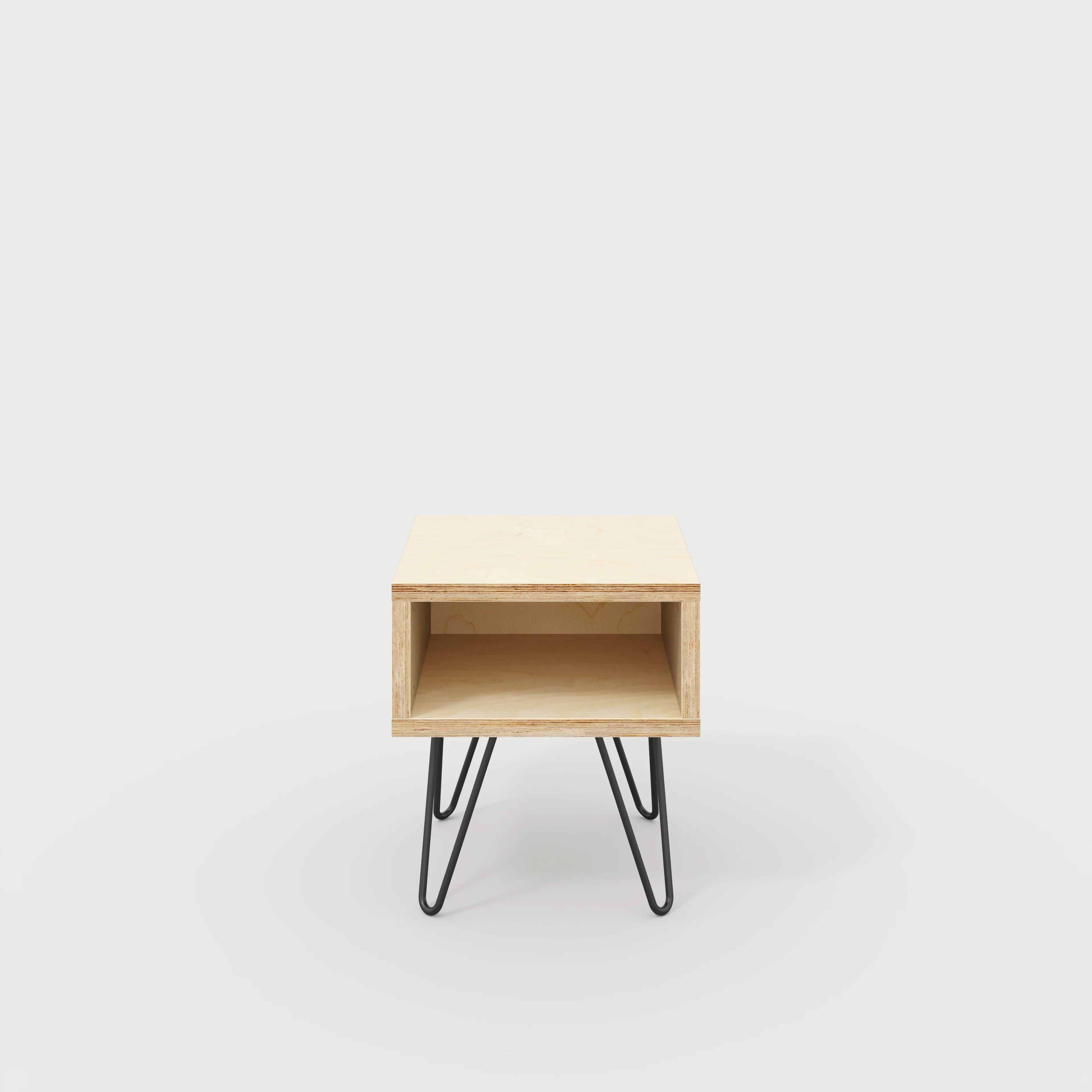 Plywood Bedside Table with Box Storage and Black Hairpin Legs - Plywood Birch - 400(w) x 400(d) x 450(h)