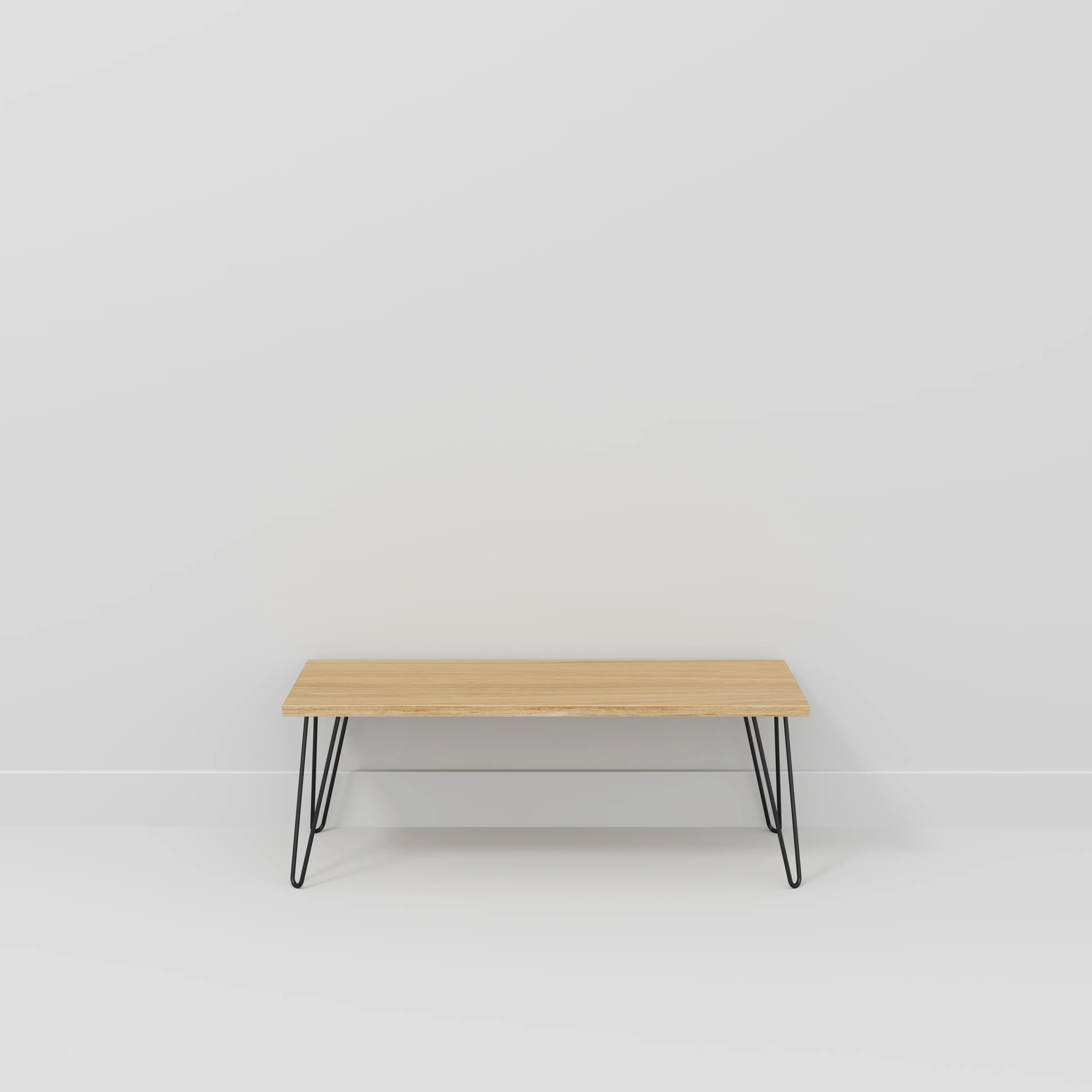Plywood Bench Seat with Black Hairpin Legs - Plywood Oak - 1200(w) x 400(d) - Image 2