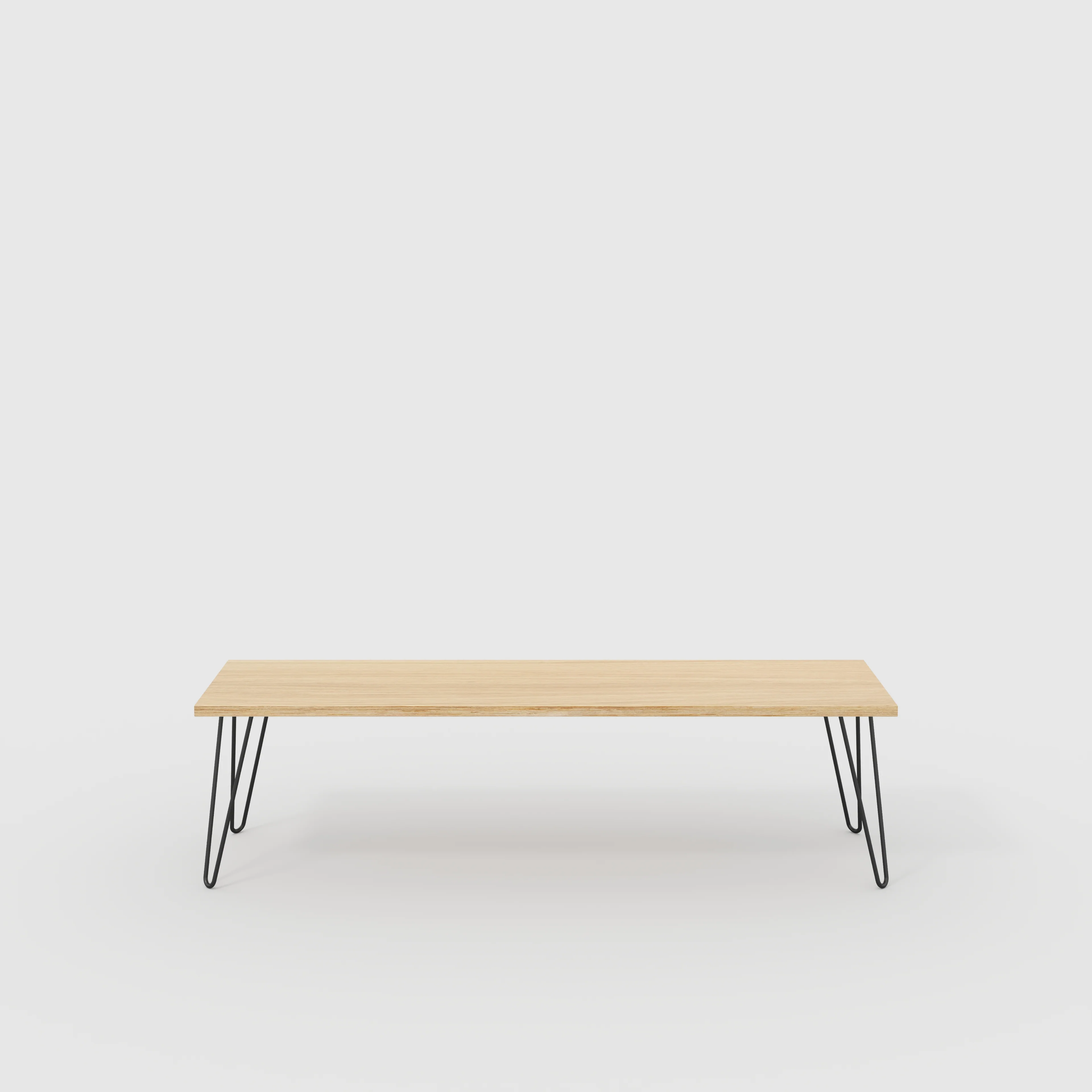 Plywood Bench Seat with Black Hairpin Legs - Plywood Oak - 1600(w) x 400(d)