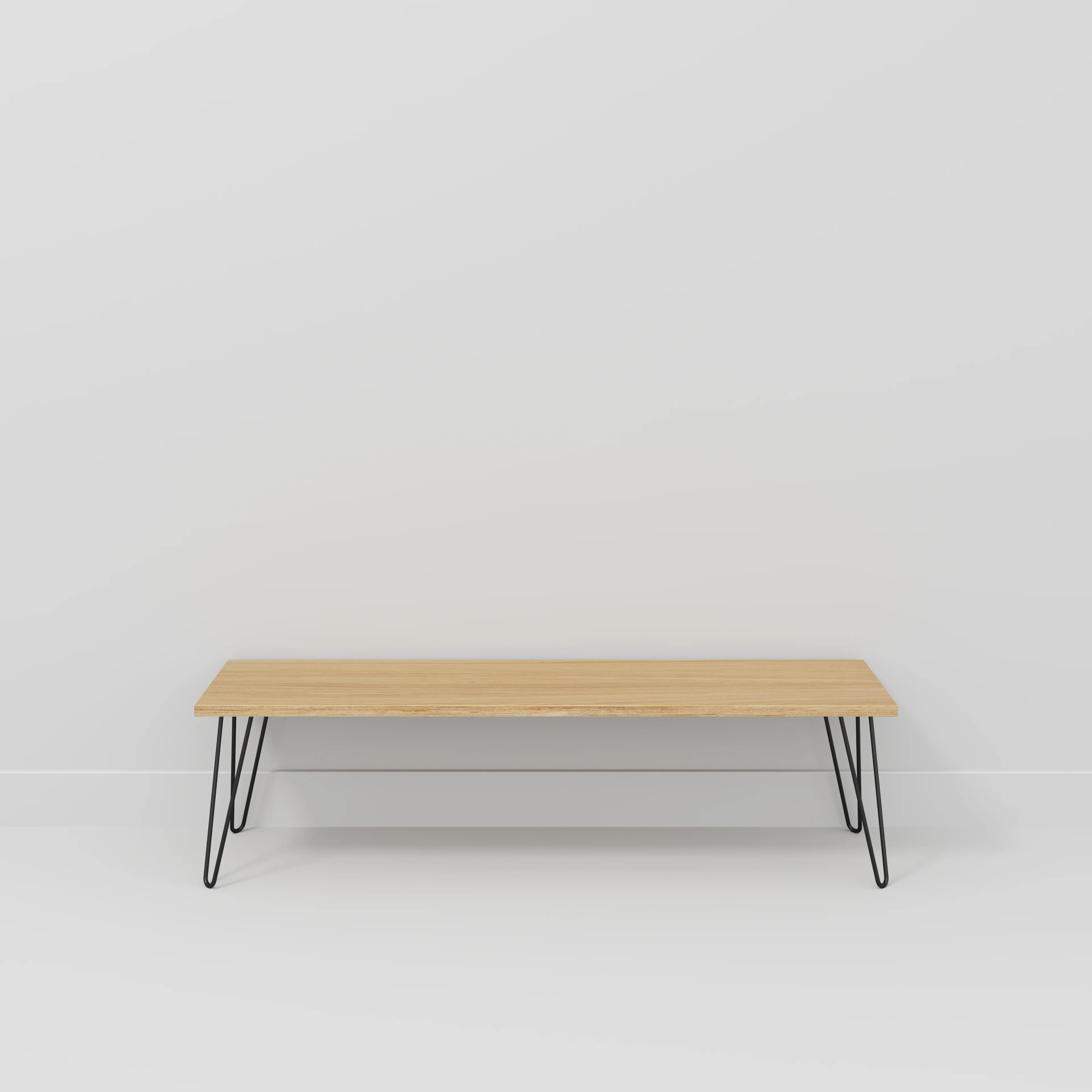 Plywood Bench Seat with Black Hairpin Legs - Plywood Oak - 1600(w) x 400(d) - Image 2