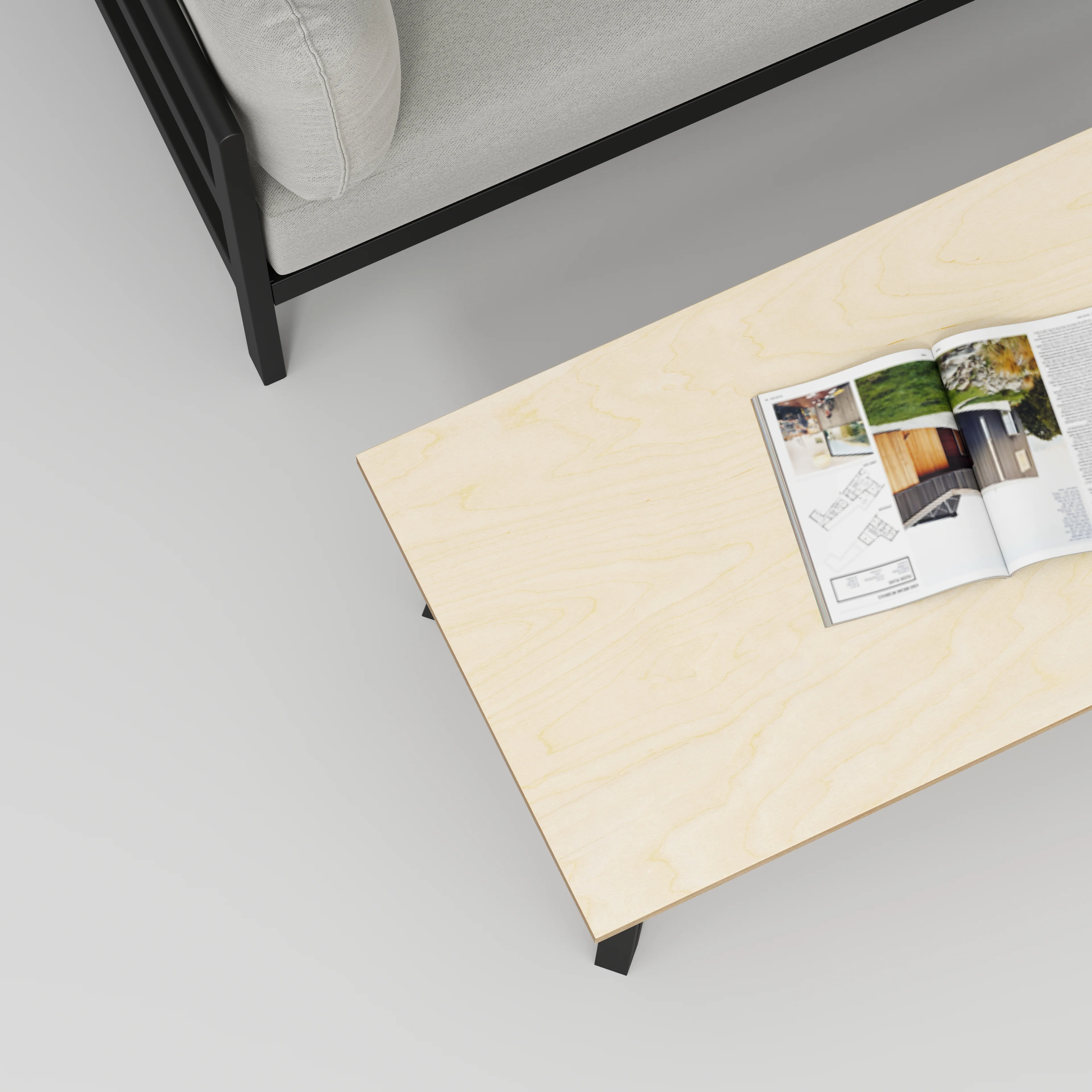 Plywood Coffee Table with Black Box Hairpin Legs - Plywood Birch - 1200(w) x 600(d) x 425(h) - Image 3