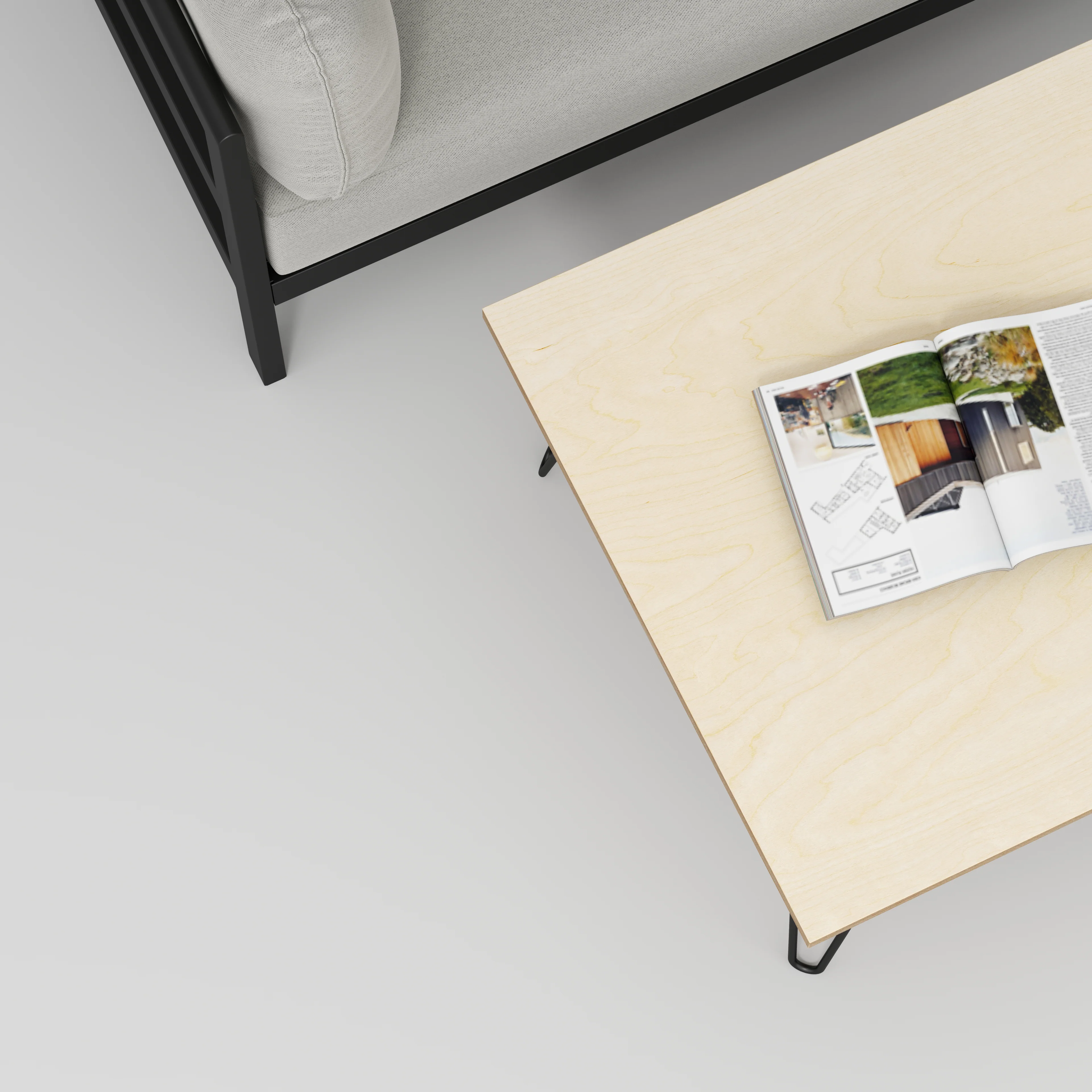 Plywood Coffee Table with Black Hairpin Legs - Plywood Birch - 800(w) x 800(d) x 425(h) - Image 3