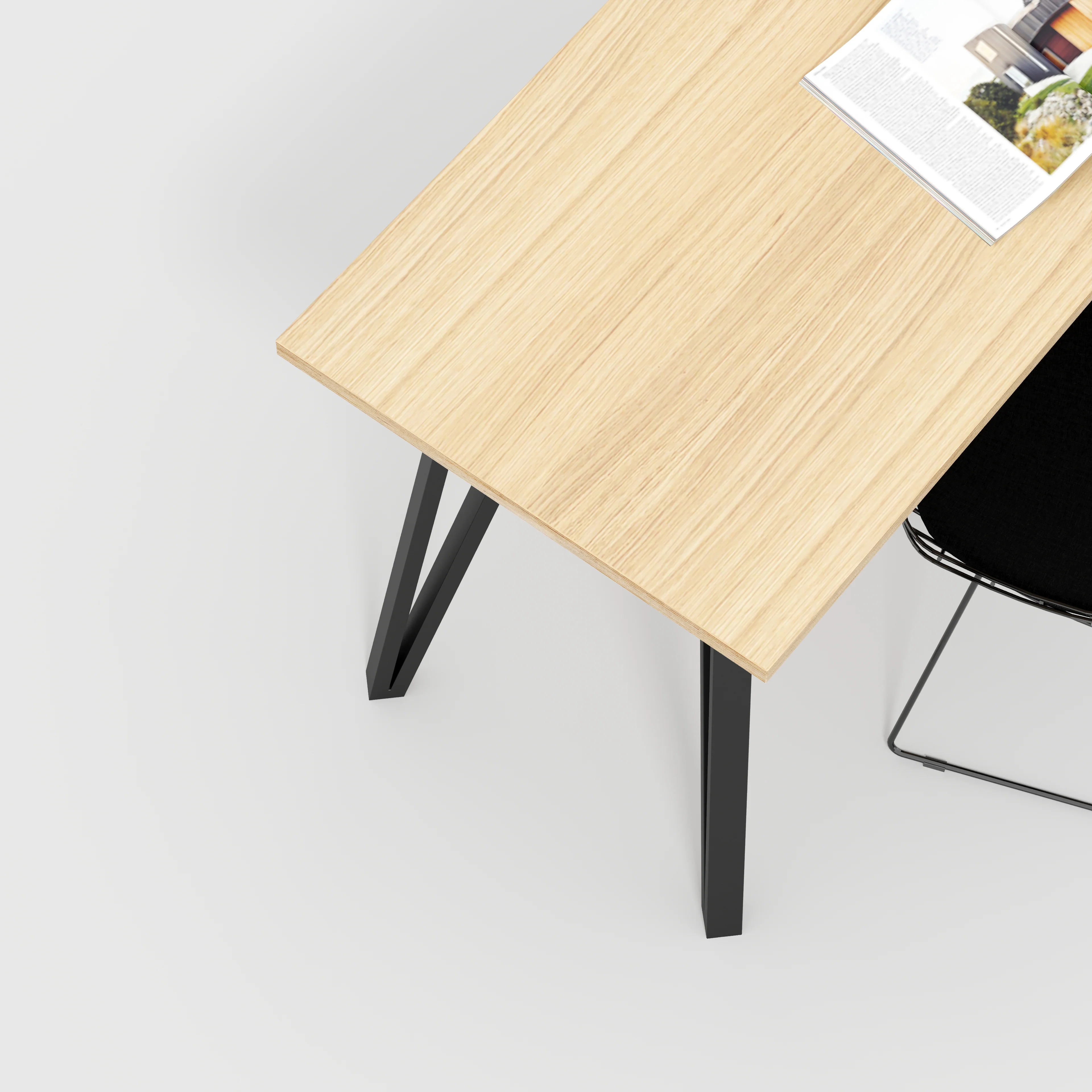 Plywood Desk with Black Box Hairpin Legs - Plywood Oak - 1600(w) x 800(d) x 735(h) - Image 3