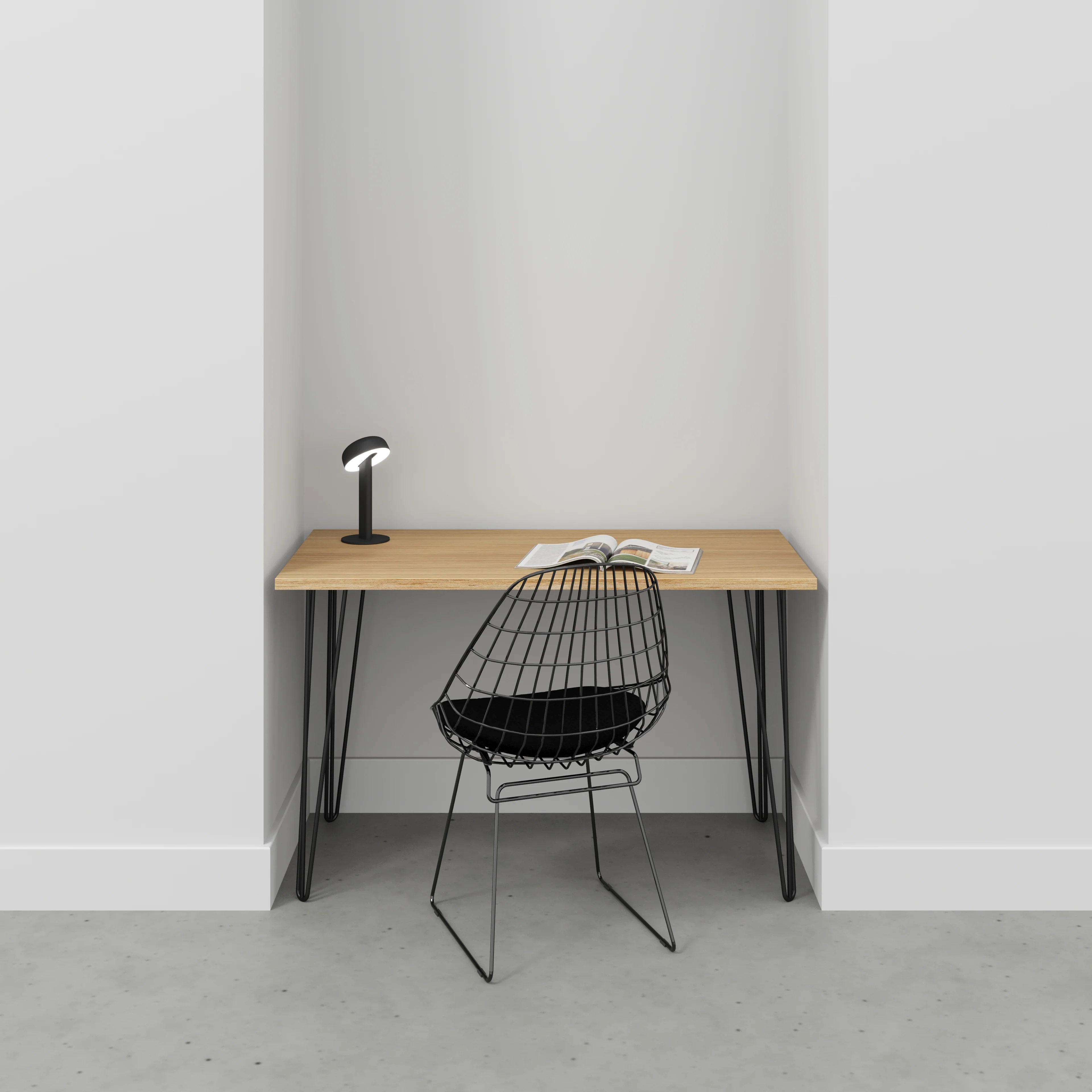 Plywood Desk with Black Hairpin Legs - Plywood Oak - 1200(w) x 600(d) x 735(h) - Image 2