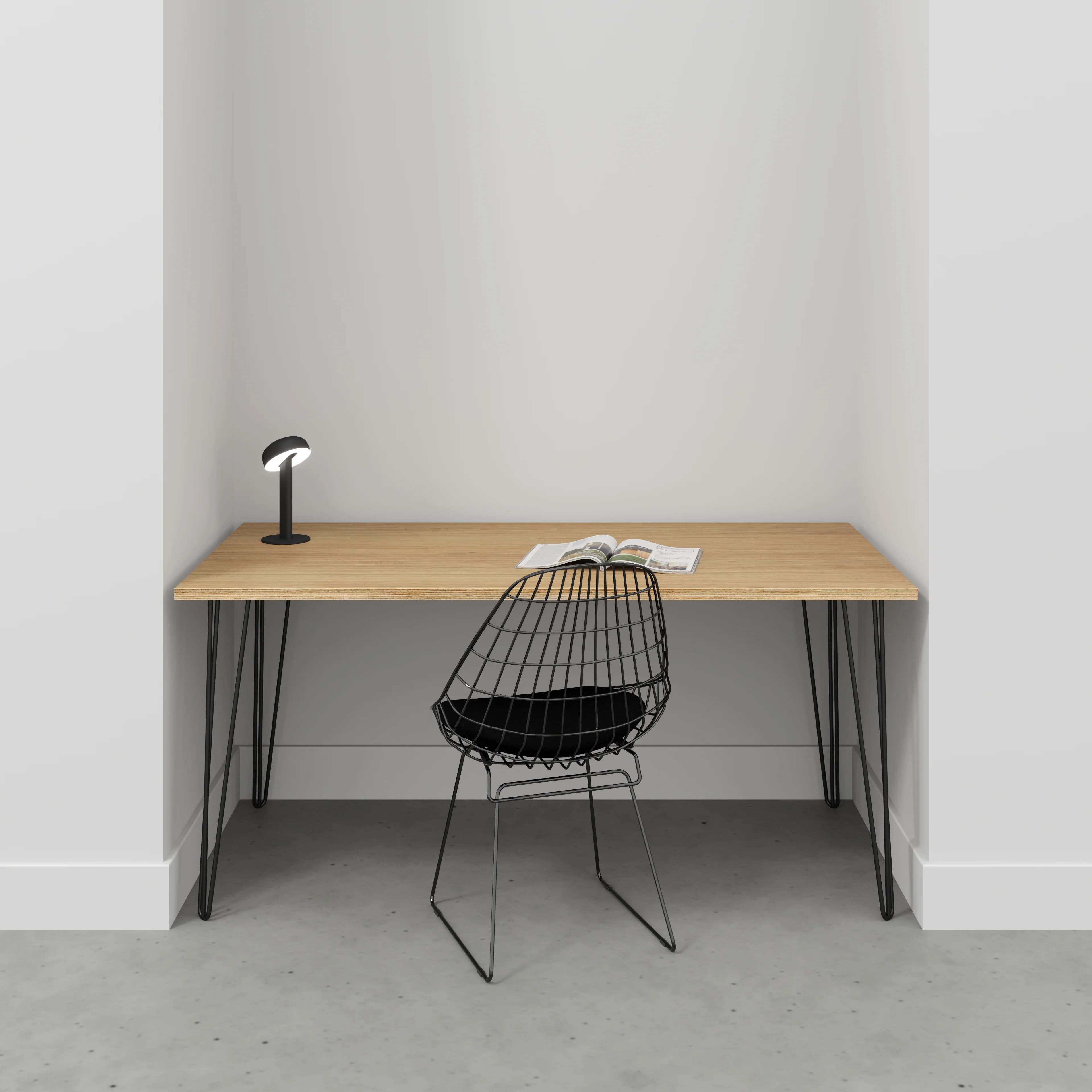 Plywood Desk with Black Hairpin Legs - Plywood Oak - 1600(w) x 800(d) x 735(h) - Image 2