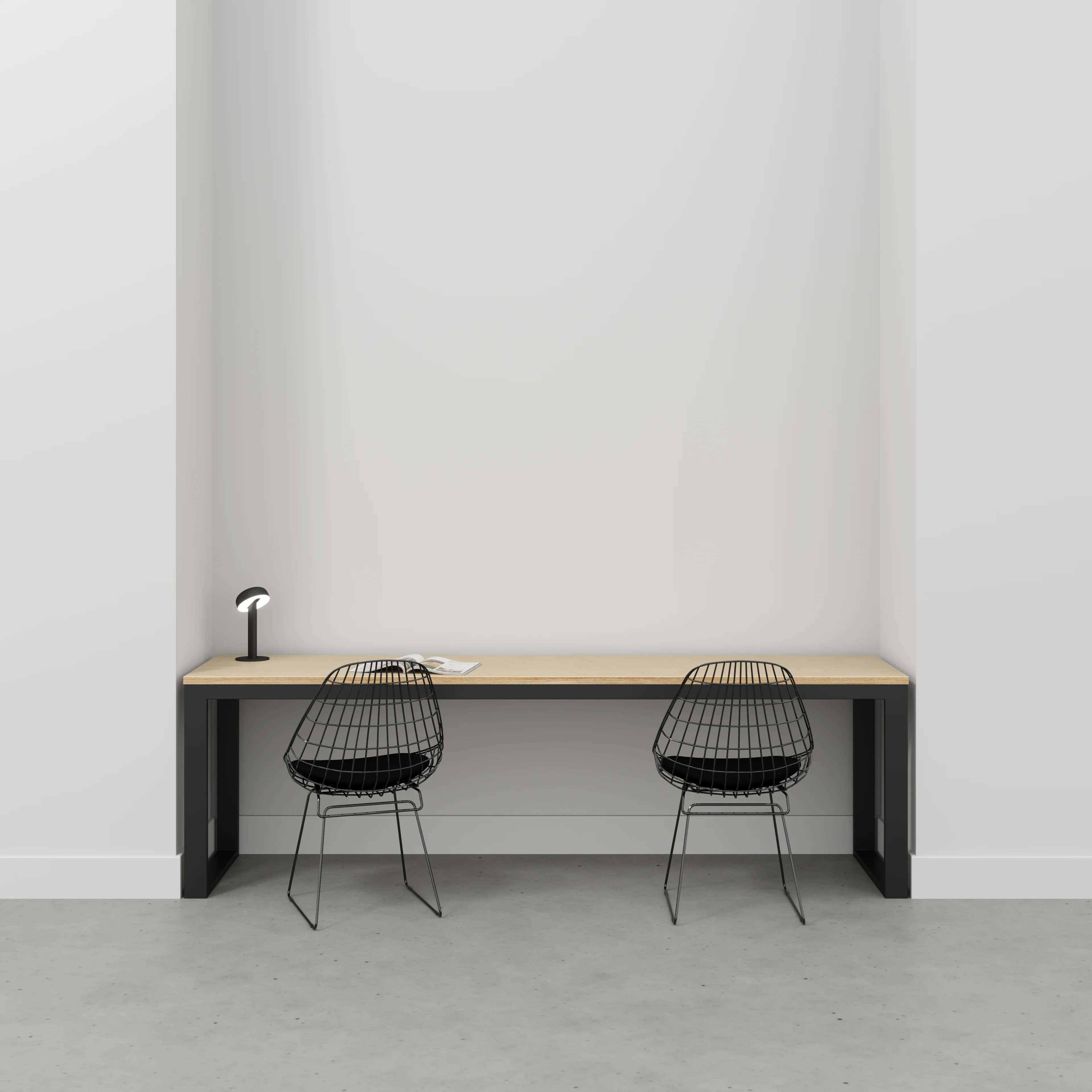 Plywood Desk with Black Industrial Frame - Plywood Birch - 2400(w) x 585(d) x 735(h) - Image 2