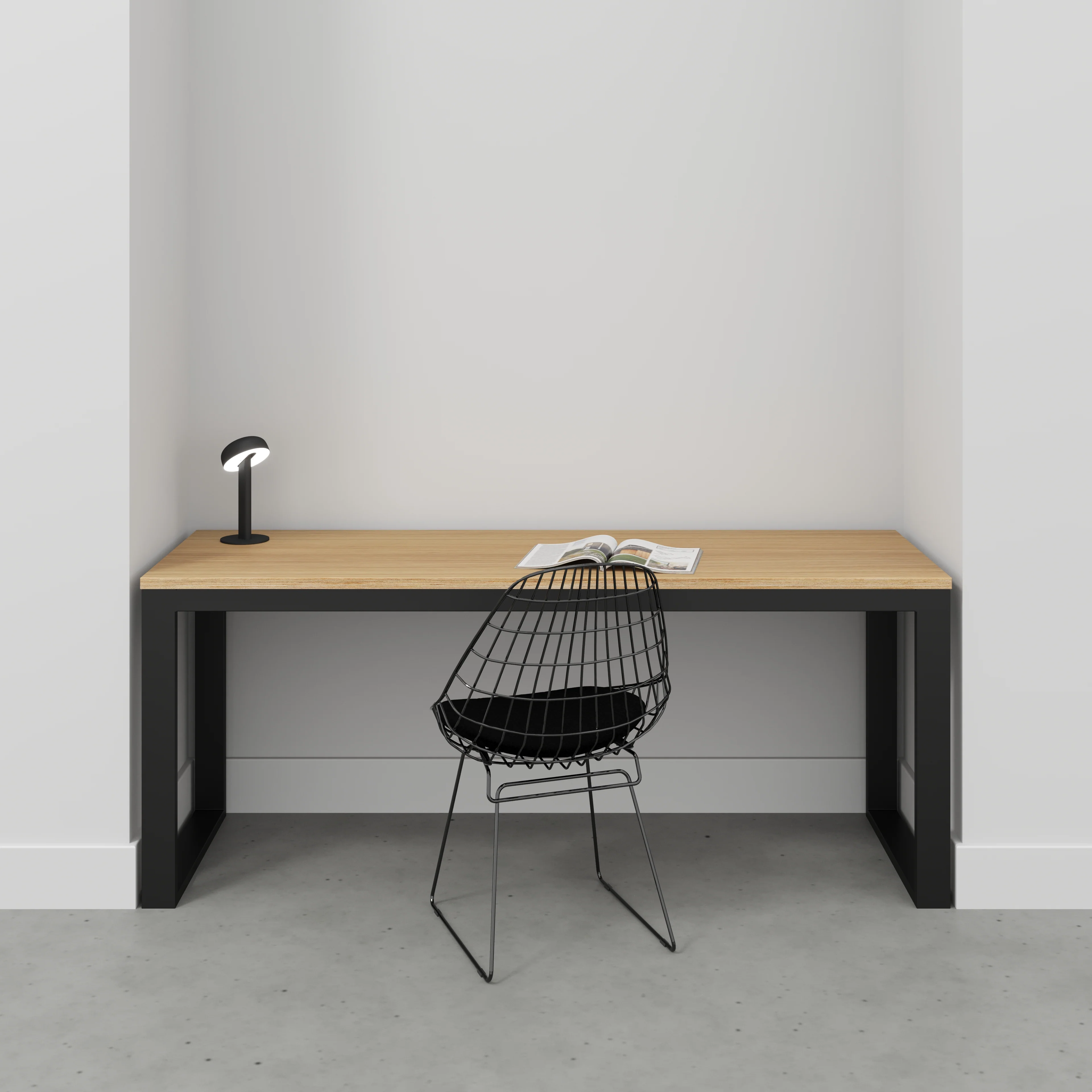 Plywood Desk with Black Industrial Frame - Plywood Oak - 1800(w) x 585(d) x 735(h) - Image 2