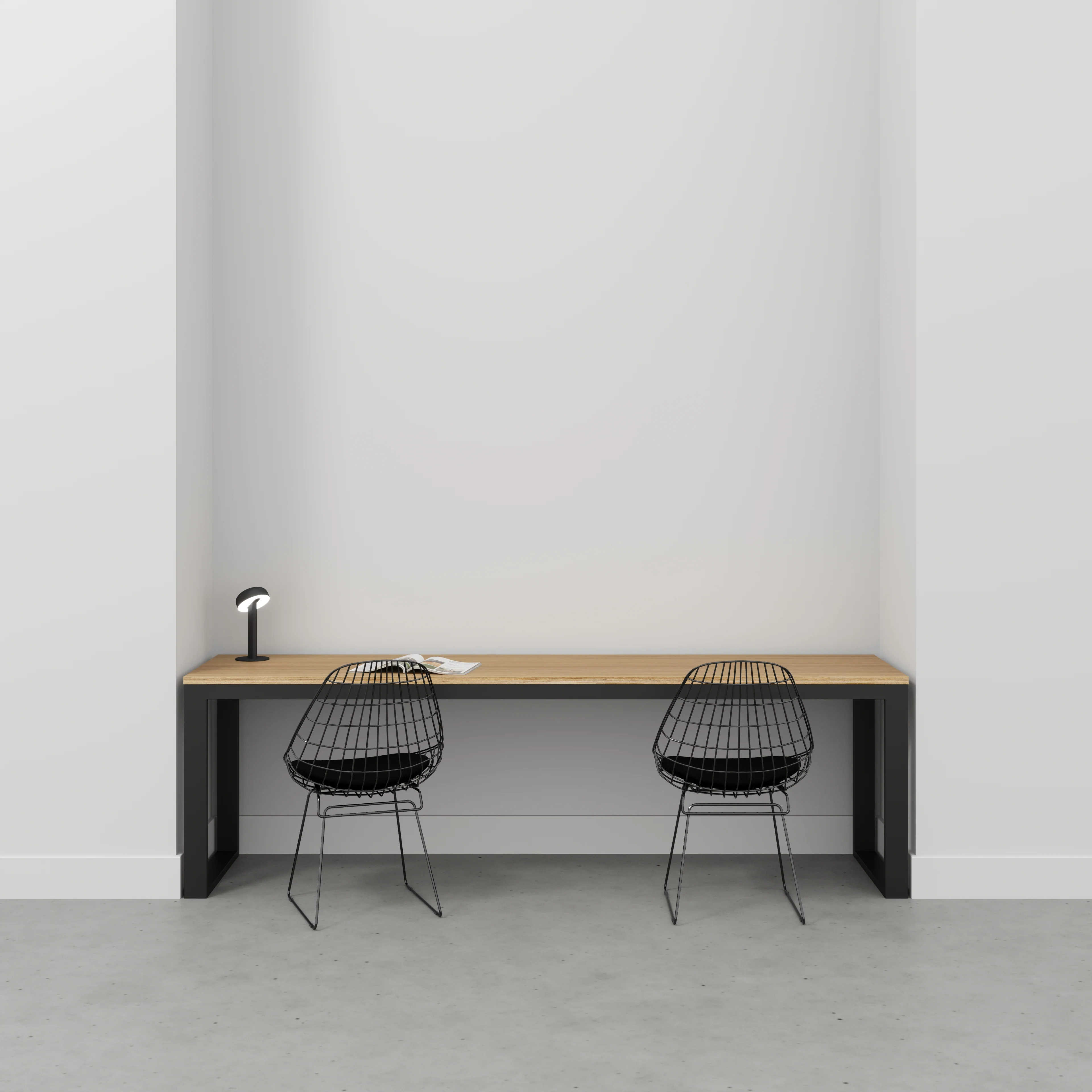 Plywood Desk with Black Industrial Frame - Plywood Oak - 2400(w) x 585(d) x 735(h) - Image 2