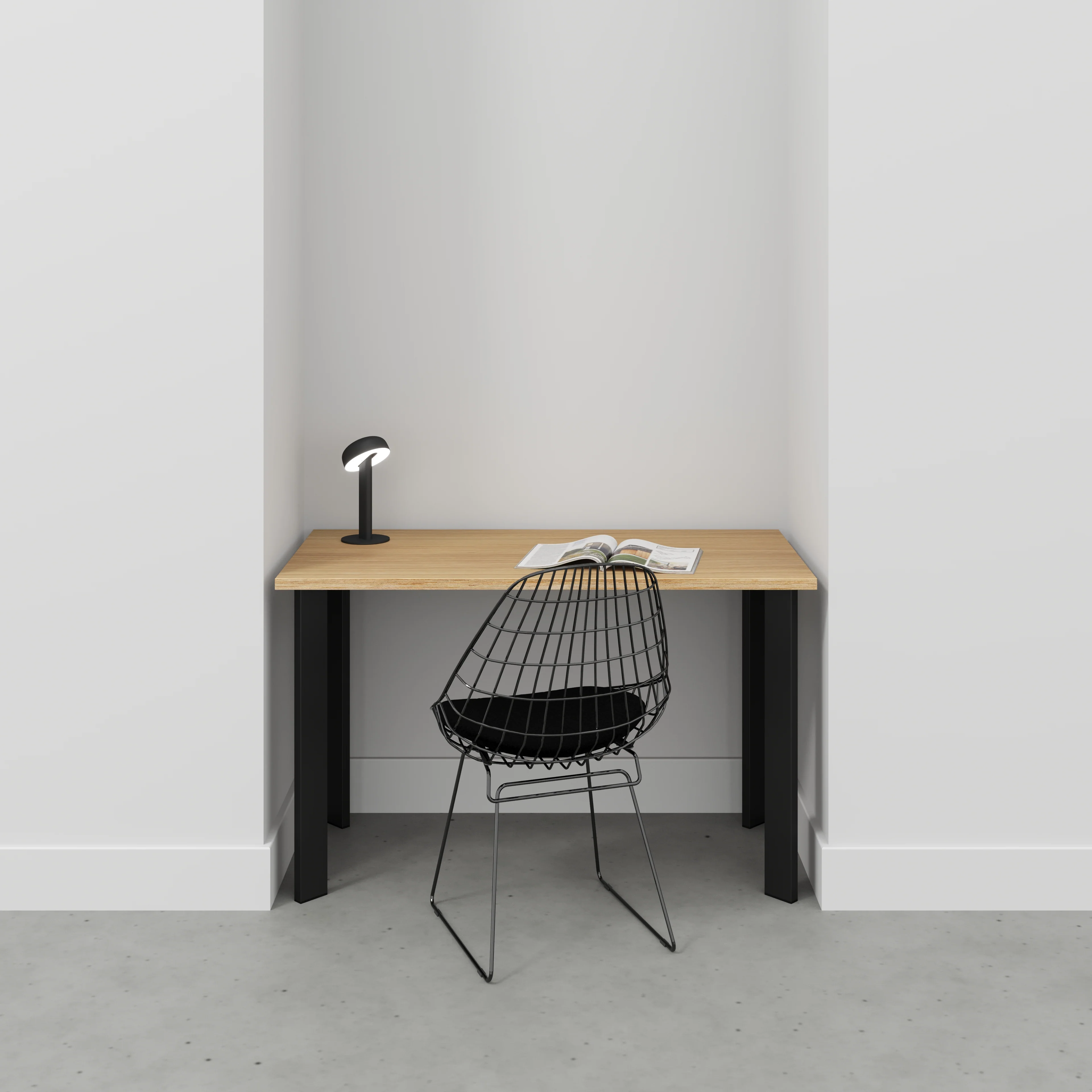 Plywood Desk with Black Rectangular Single Pin Legs - Plywood Oak - 1200(w) x 600(d) x 735(h) - Image 2
