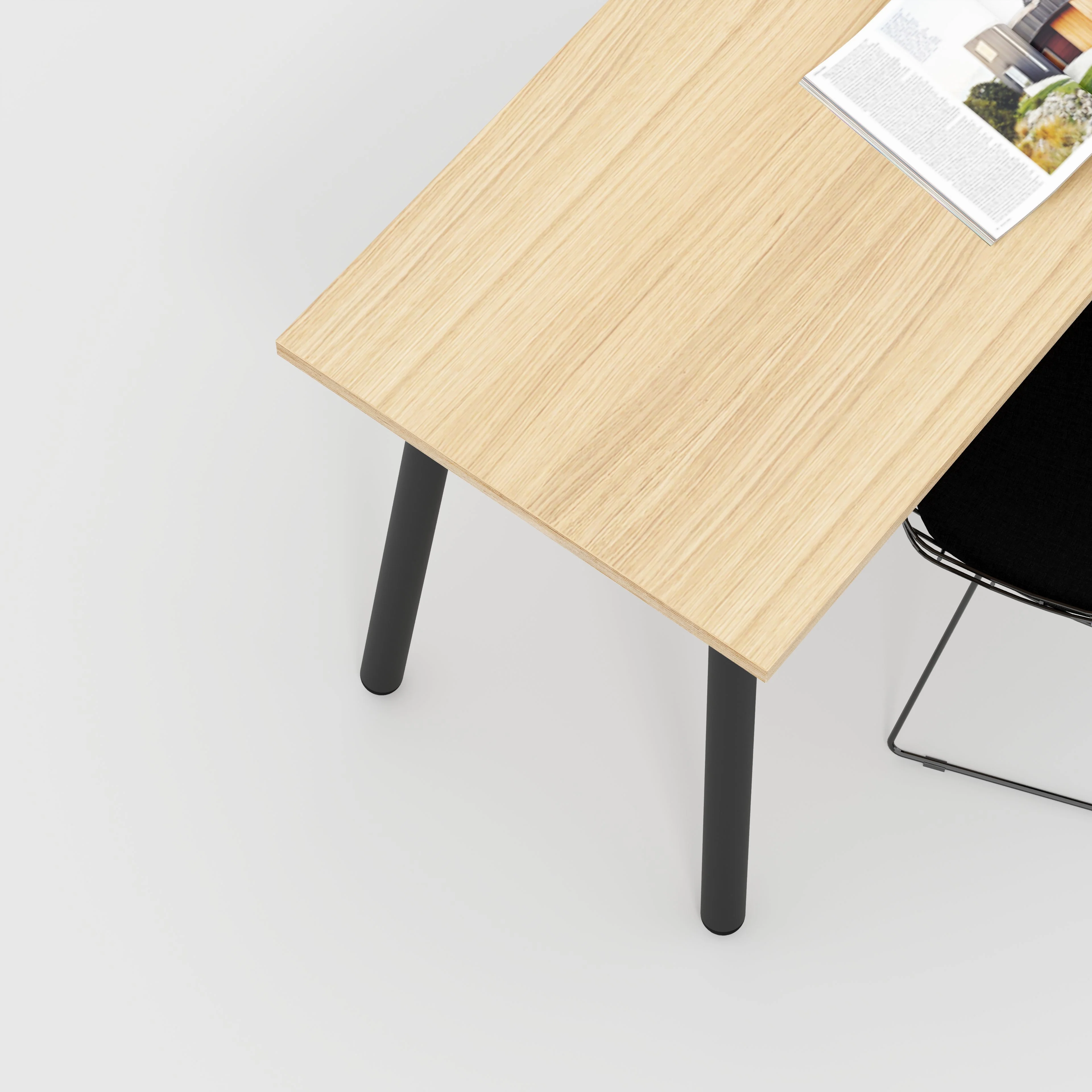Plywood Desk with Black Round Single Pin Legs - Plywood Oak - 1600(w) x 800(d) x 735(h) - Image 3