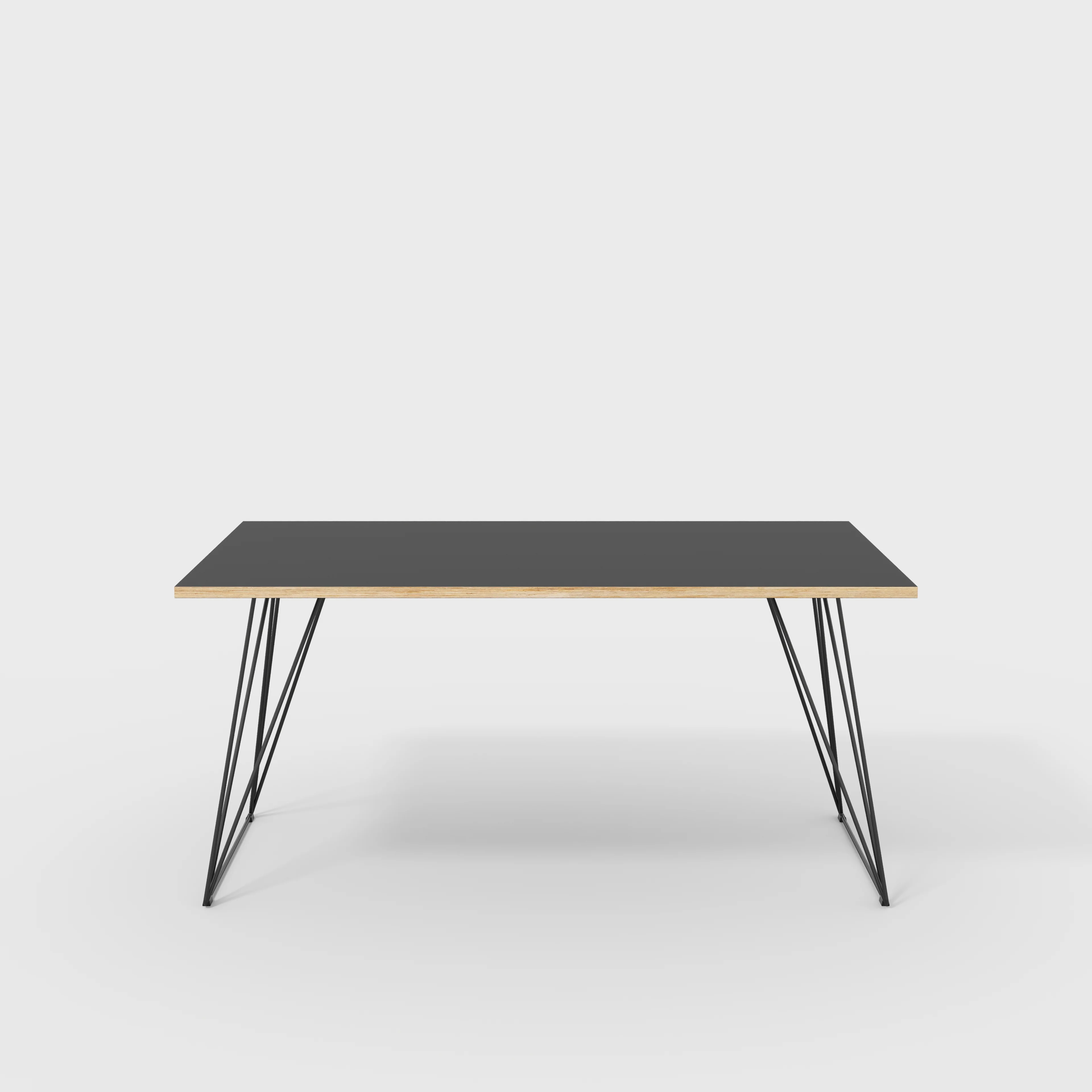 Plywood Desk with Black Wireframe Legs - Formica Diamond Black - 1600(w) x 800(d) x 735(h)
