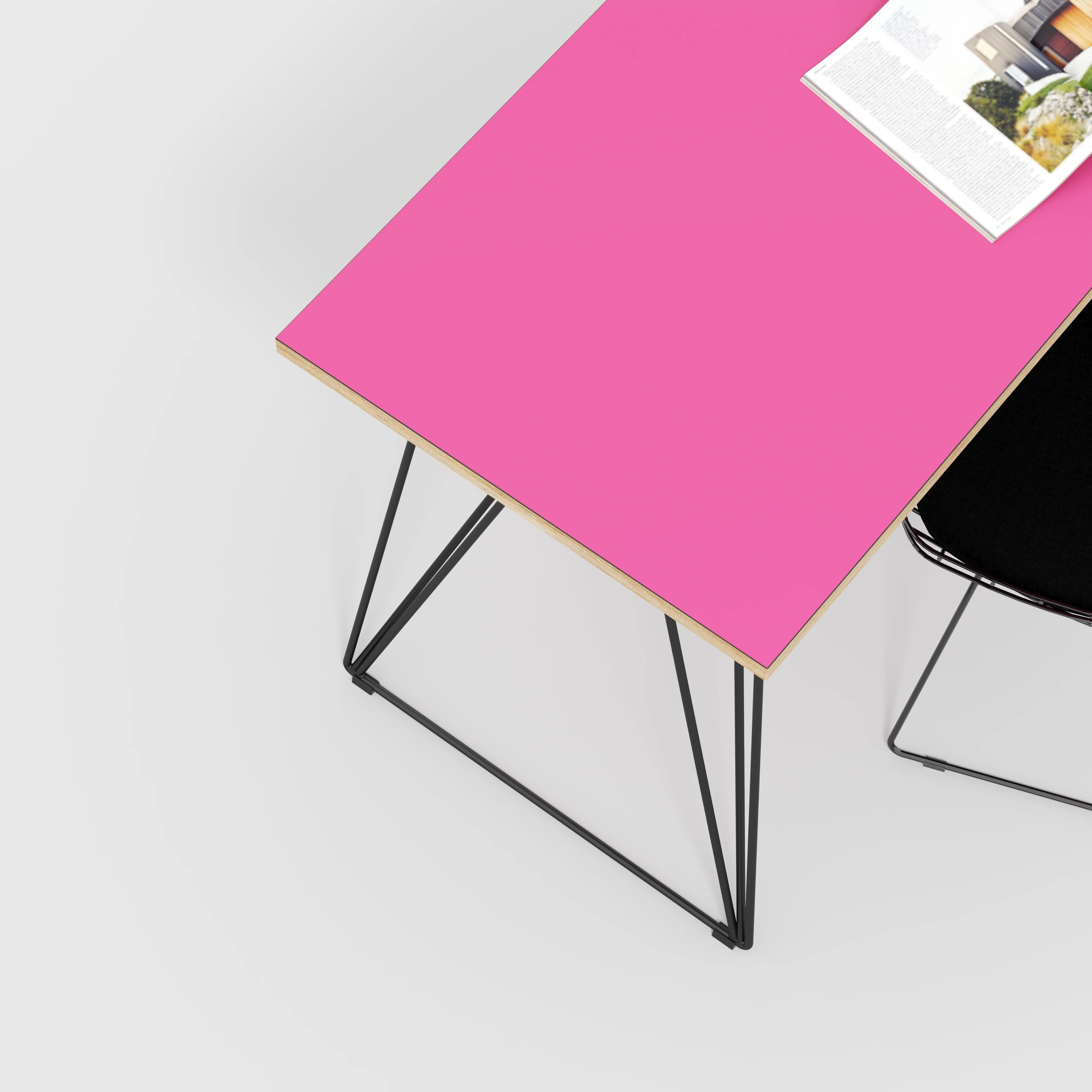 Plywood Desk with Black Wireframe Legs - Formica Juicy Pink - 1200(w) x 600(d) x 735(h) - Image 3