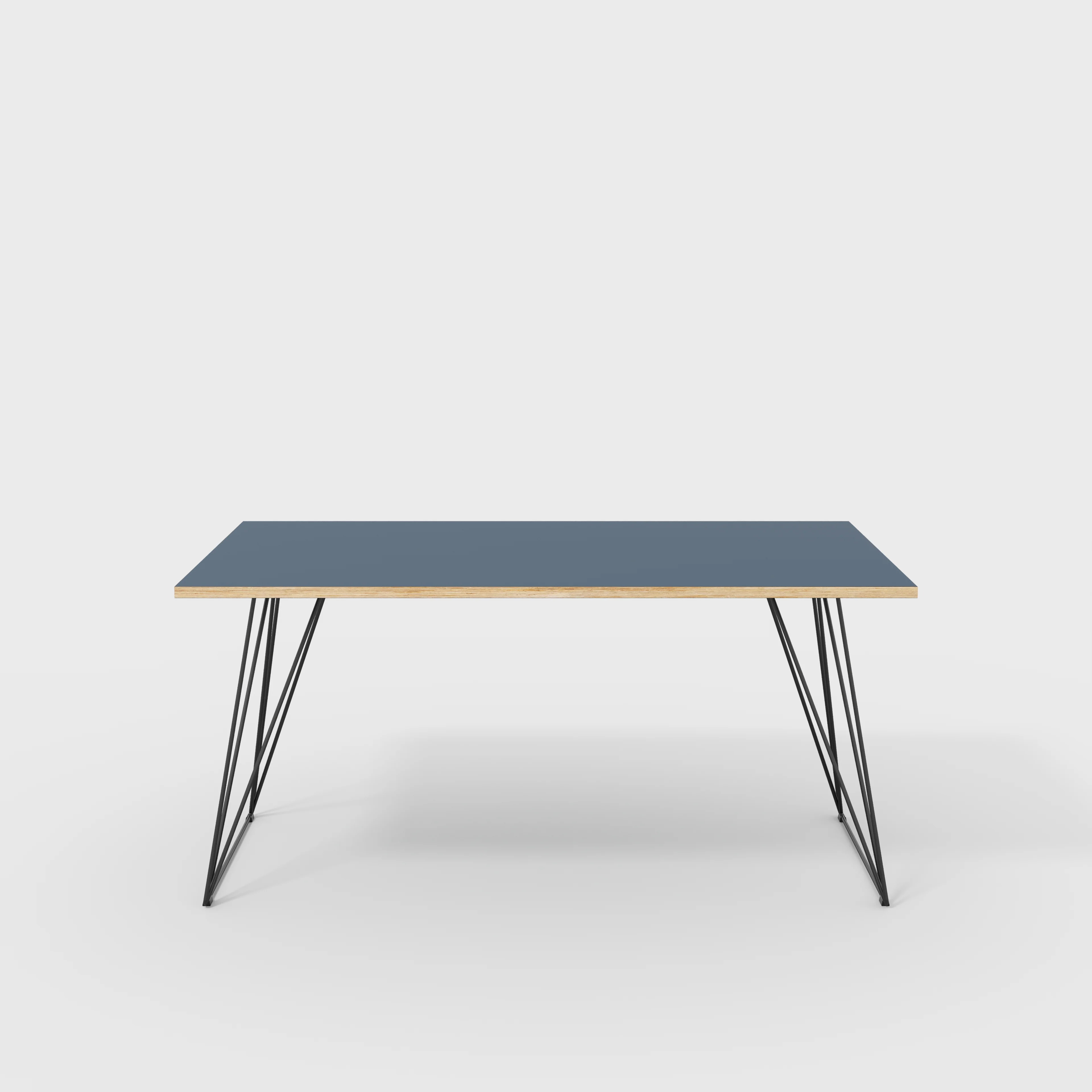 Plywood Desk with Black Wireframe Legs - Formica Night Sea Blue - 1600(w) x 800(d) x 735(h)