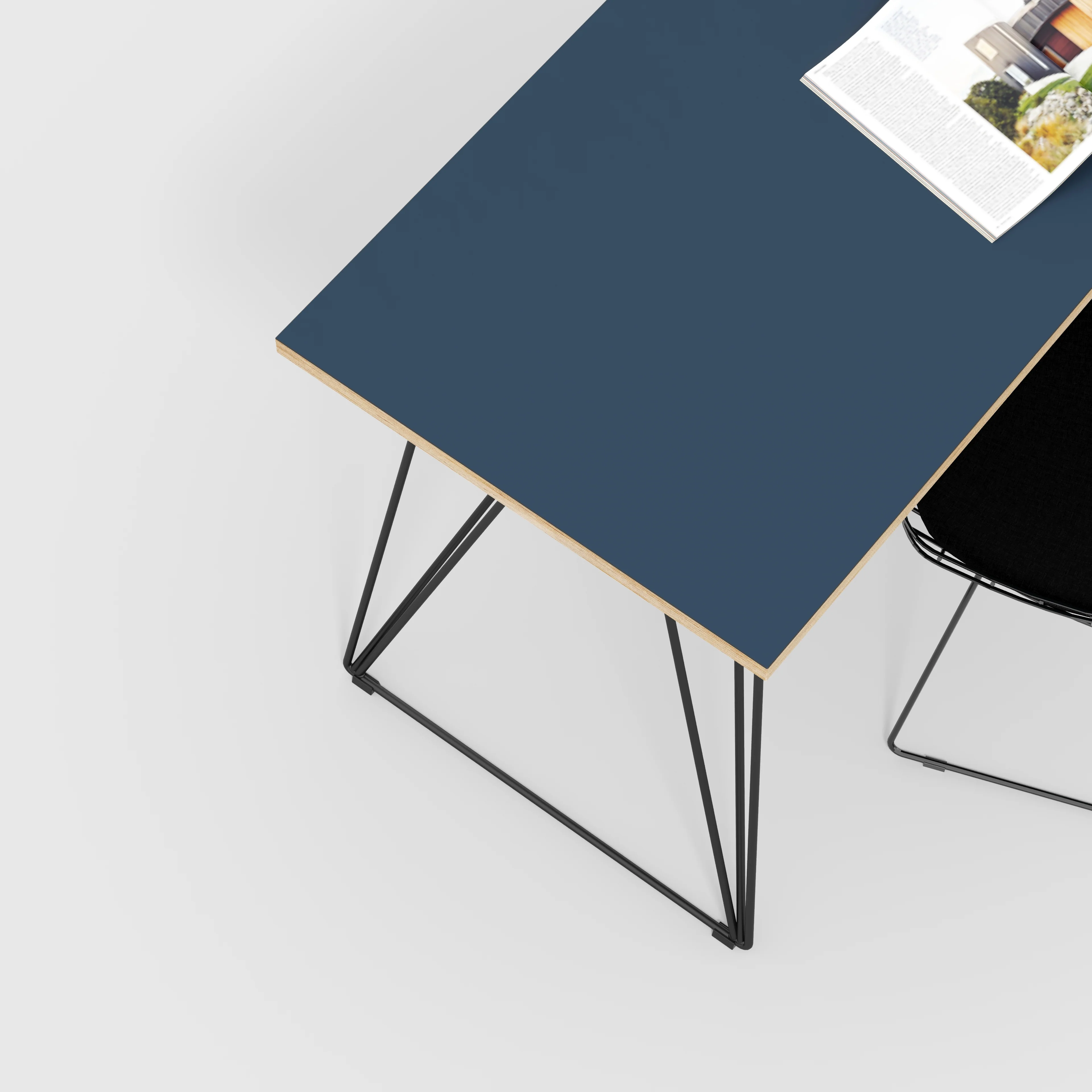 Plywood Desk with Black Wireframe Legs - Formica Night Sea Blue - 1600(w) x 800(d) x 735(h) - Image 3