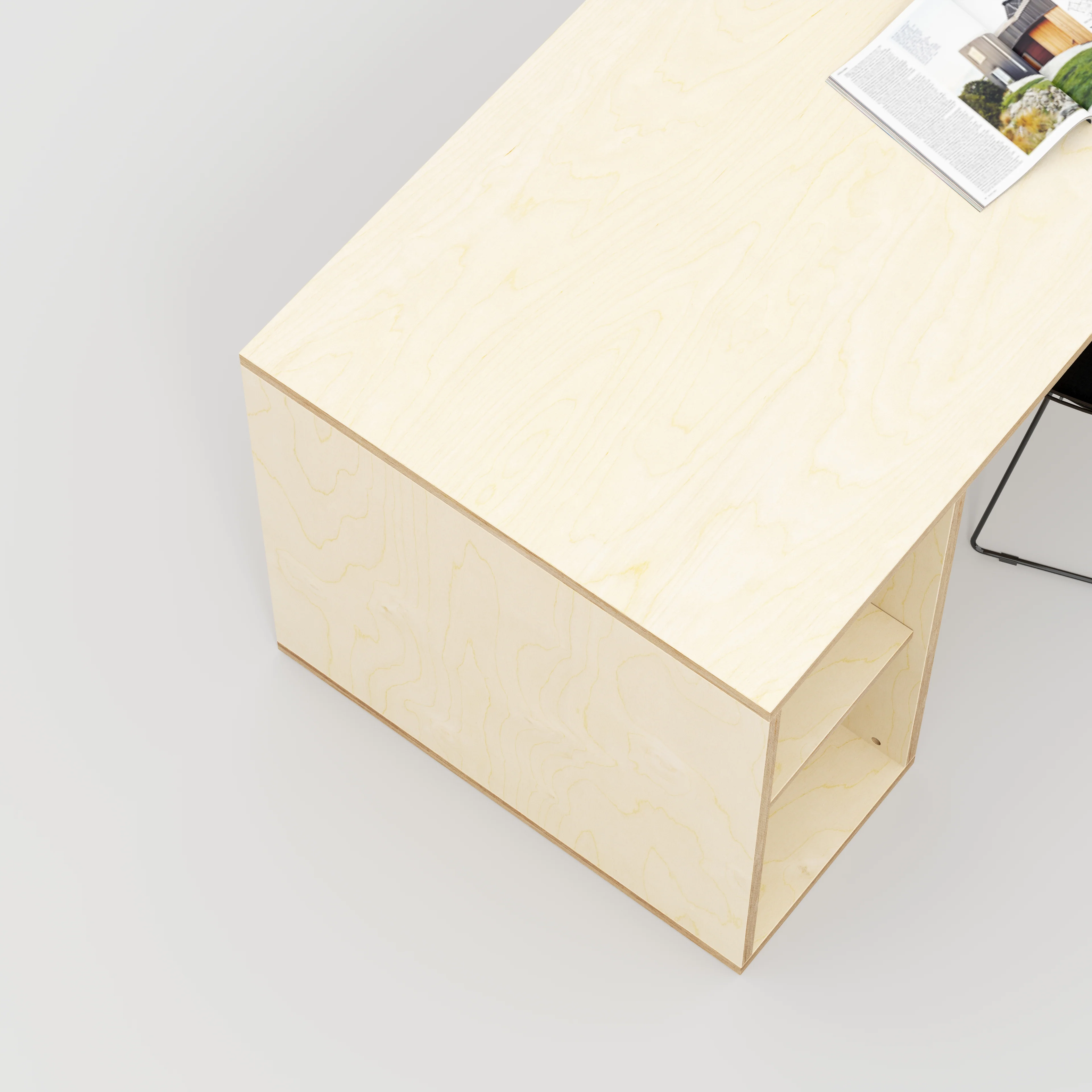 Plywood Desk with Storage Type 1 LH - Open Shelves - Plywood Birch - 2000(w) x 800(d) x 750(h) - Image 3
