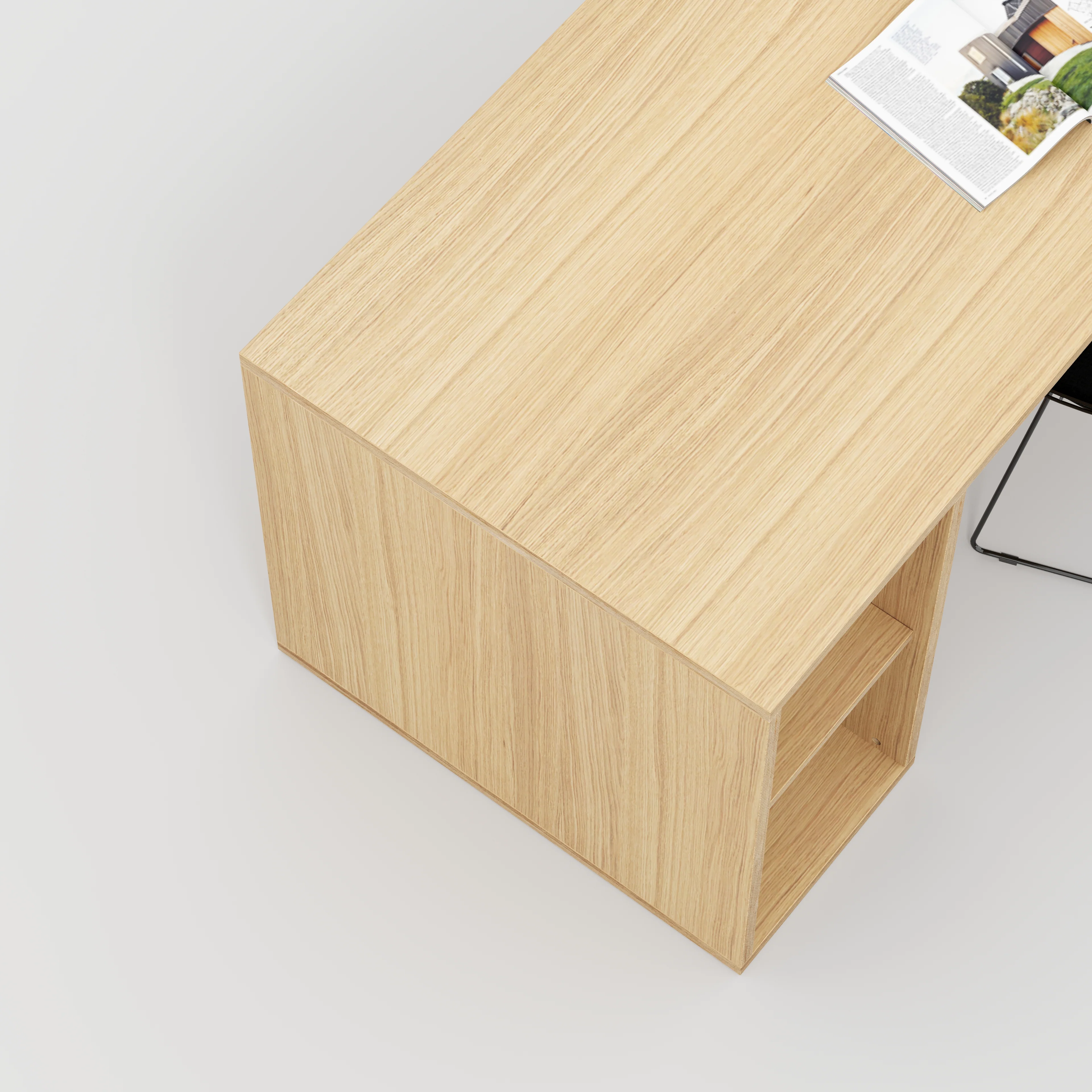 Plywood Desk with Storage Type 1 LH - Open Shelves - Plywood Oak - 2000(w) x 800(d) x 750(h) - Image 3