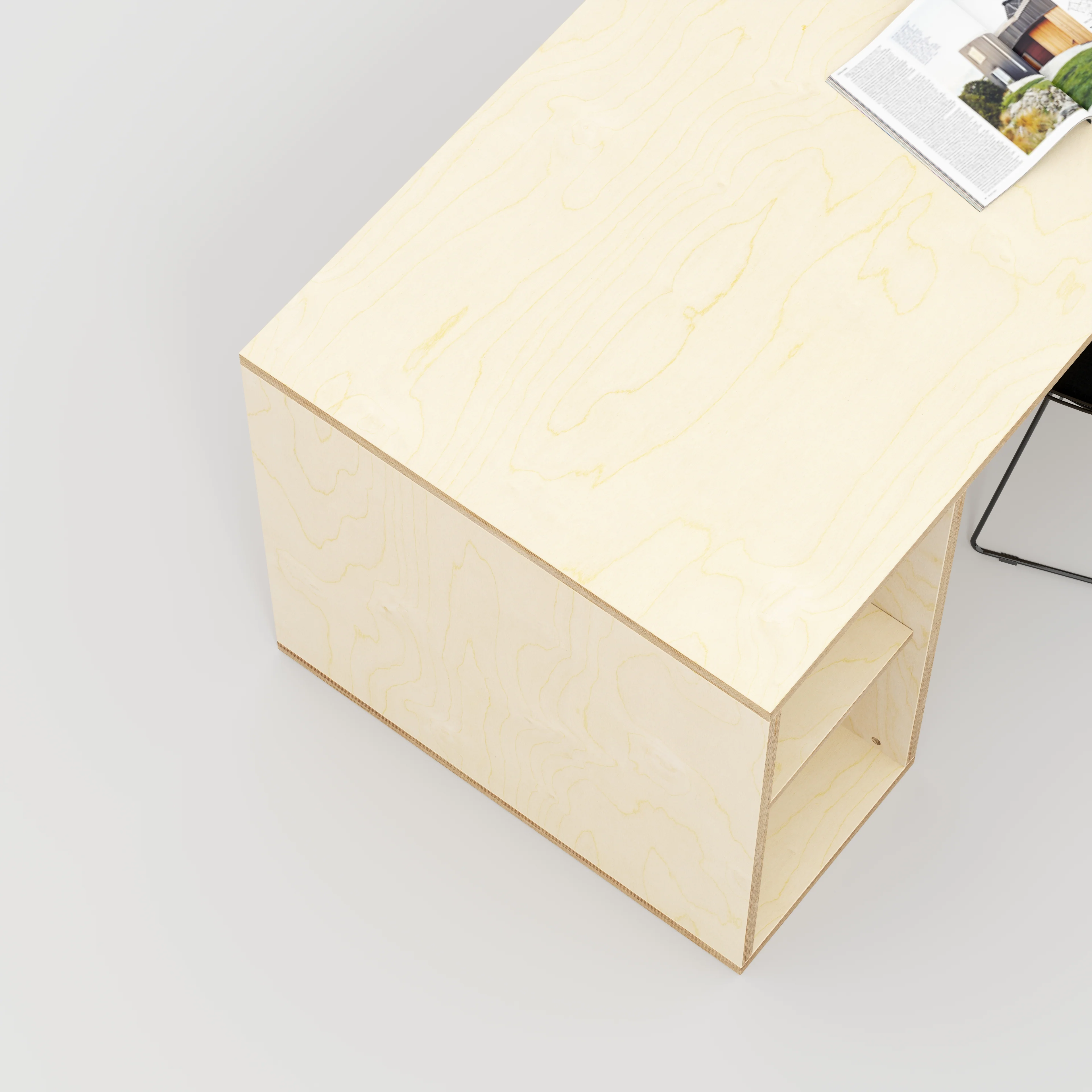Plywood Desk with Storage Type 2 - Open Shelves - Plywood Birch - 2000(w) x 800(d) x 750(h) - Image 3