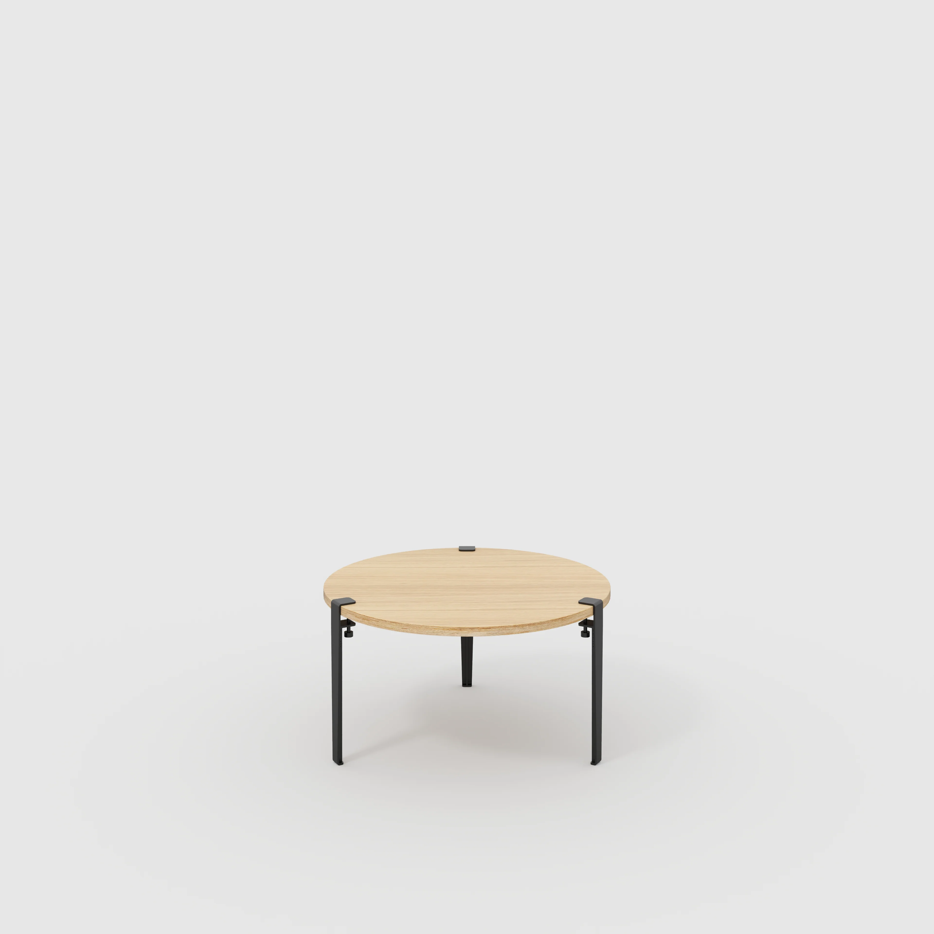 Plywood Round Coffee Table with Black Tiptoe Legs - Plywood Oak - 800(dia) x 430(h)