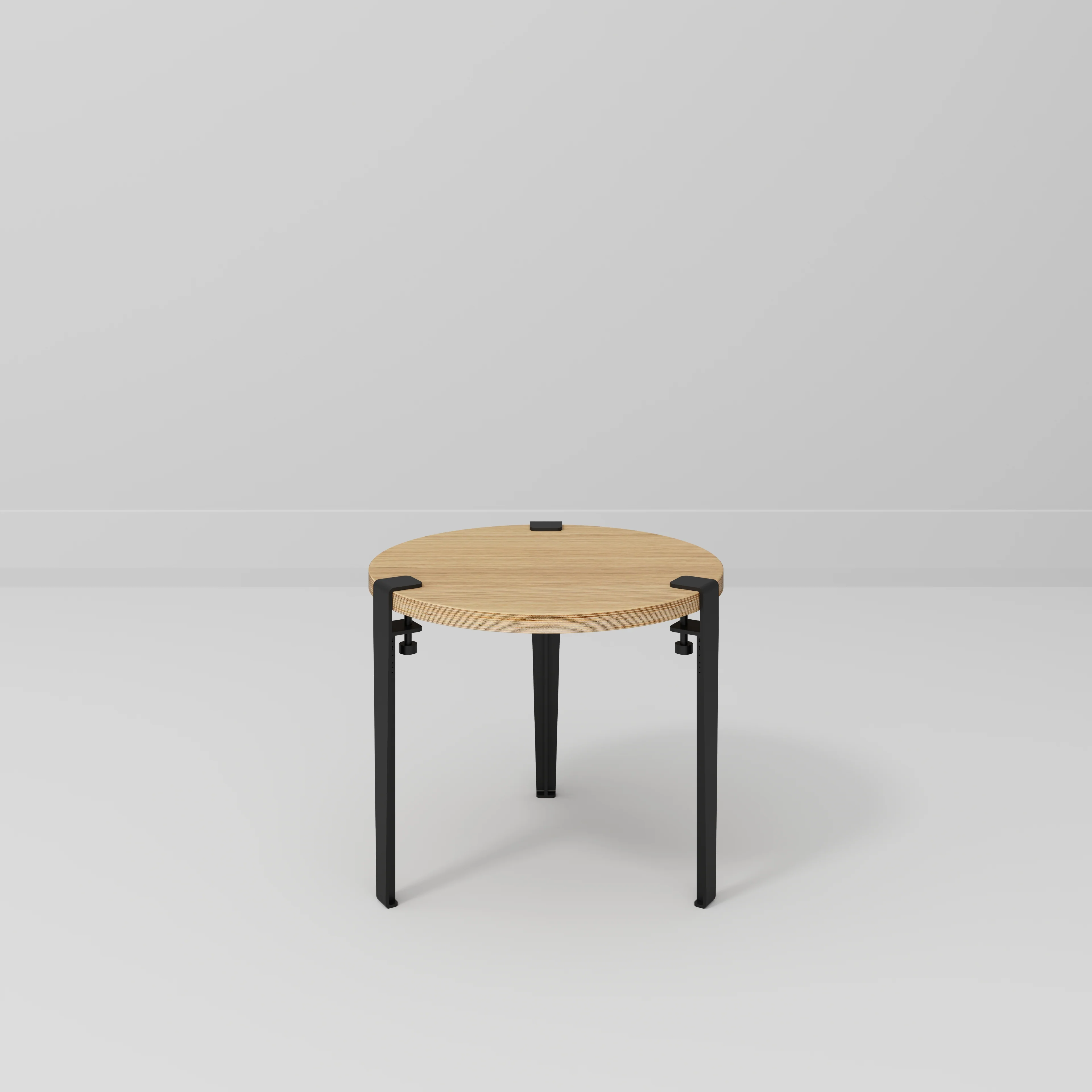 Plywood Round Side Table with Black Tiptoe Legs - Plywood Oak - 500(dia) x 430(h) - Image 2
