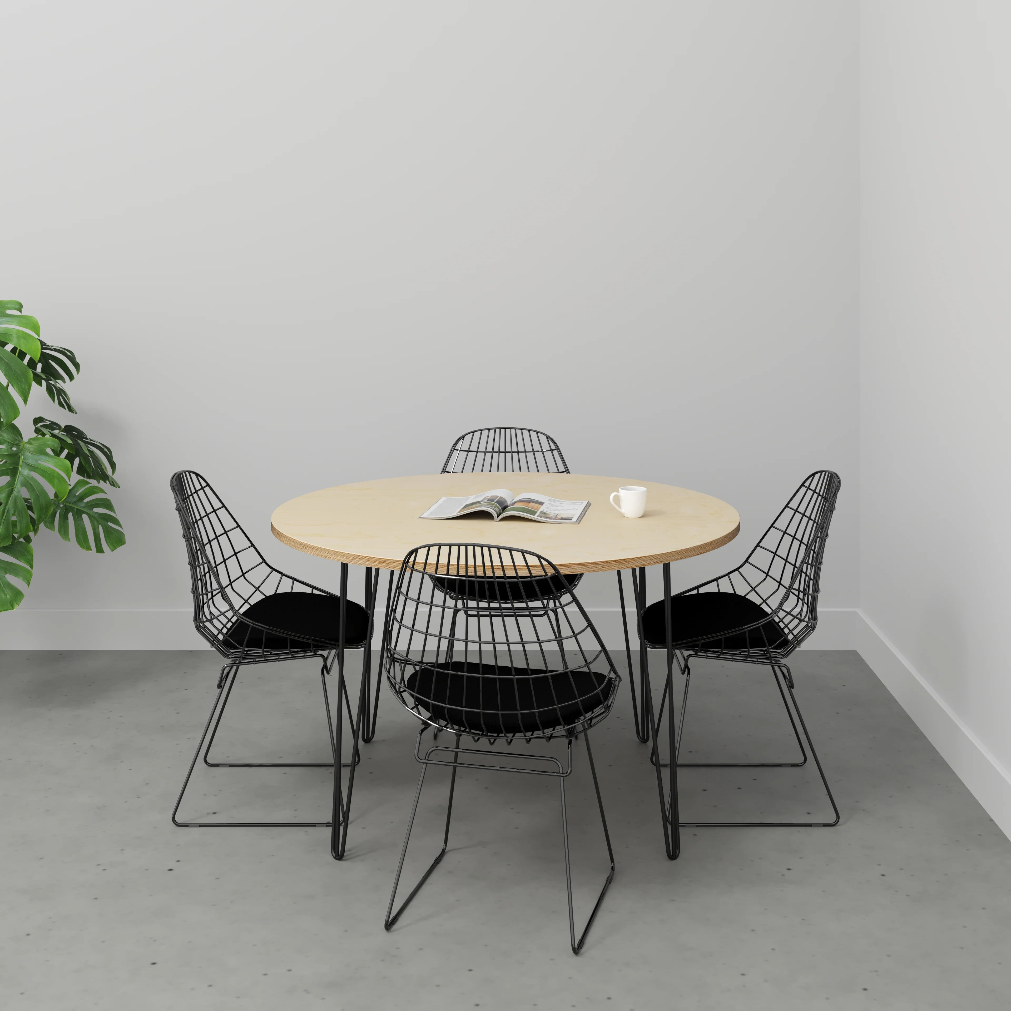 Plywood Round Table with Black Hairpin Legs - Plywood Birch - 1200(dia) x 735(h) - Image 2