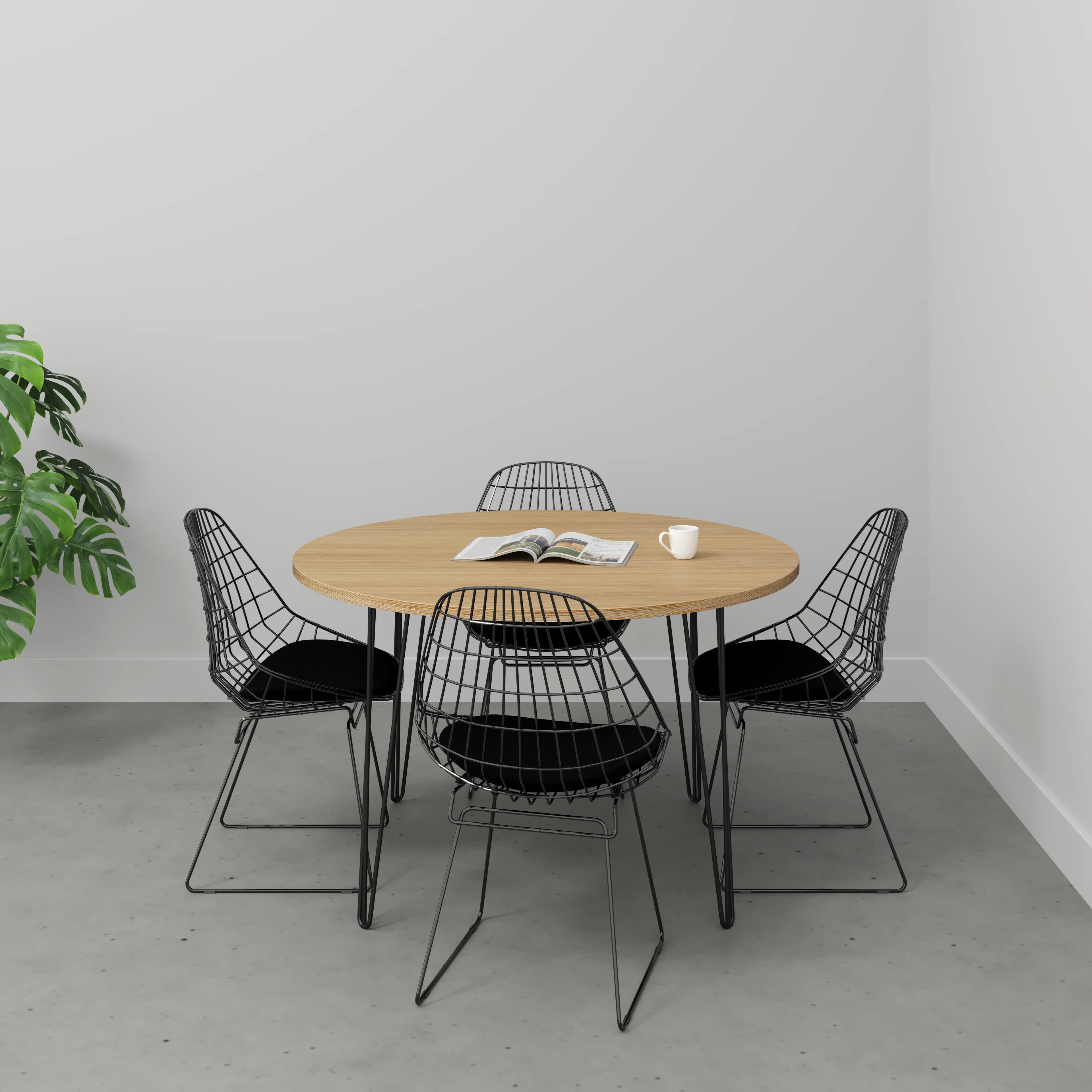 Plywood Round Table with Black Hairpin Legs - Plywood Oak - 1200(dia) x 735(h) - Image 2