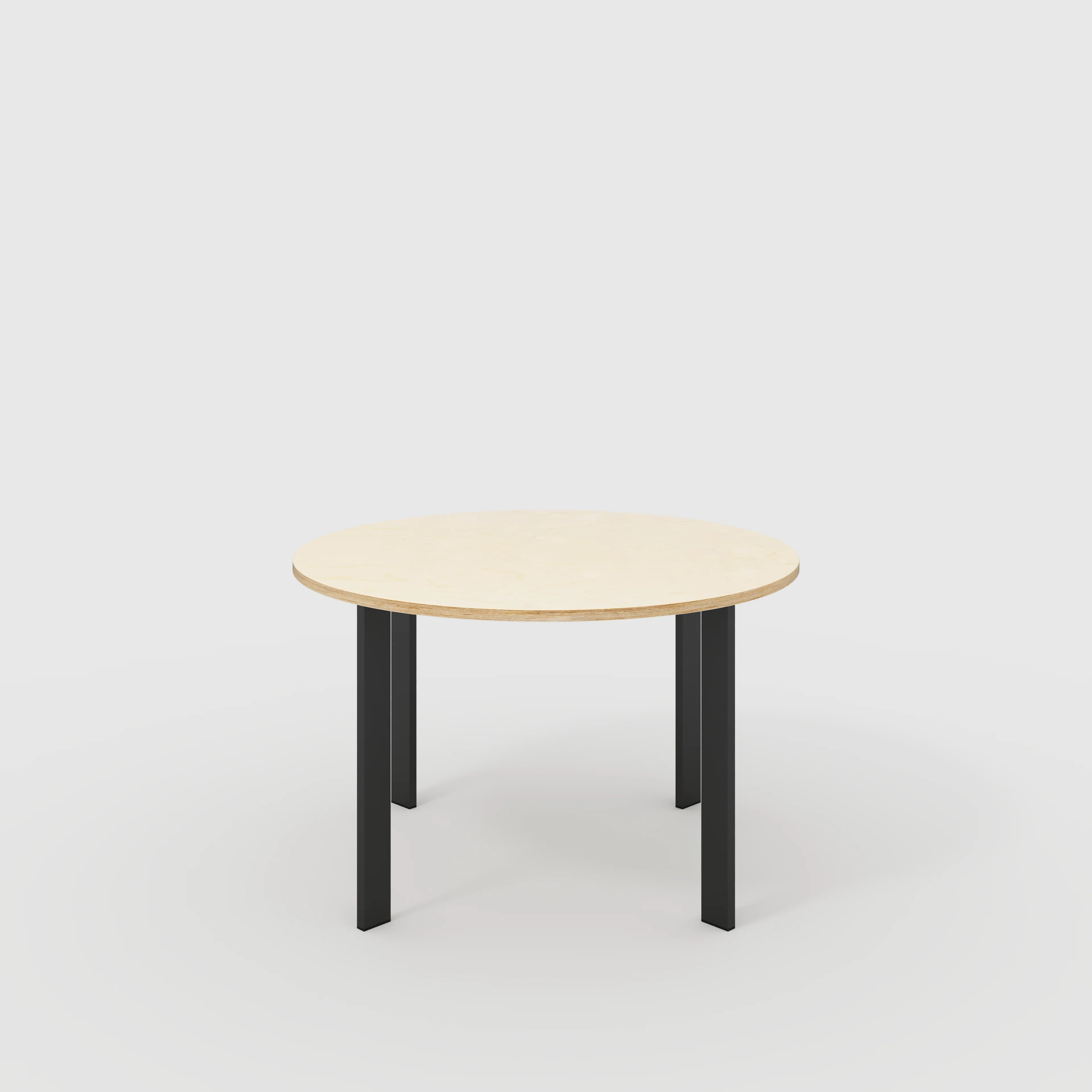 Plywood Round Table with Black Rectangular Single Pin Legs - Plywood Birch - 1200(dia) x 735(h)