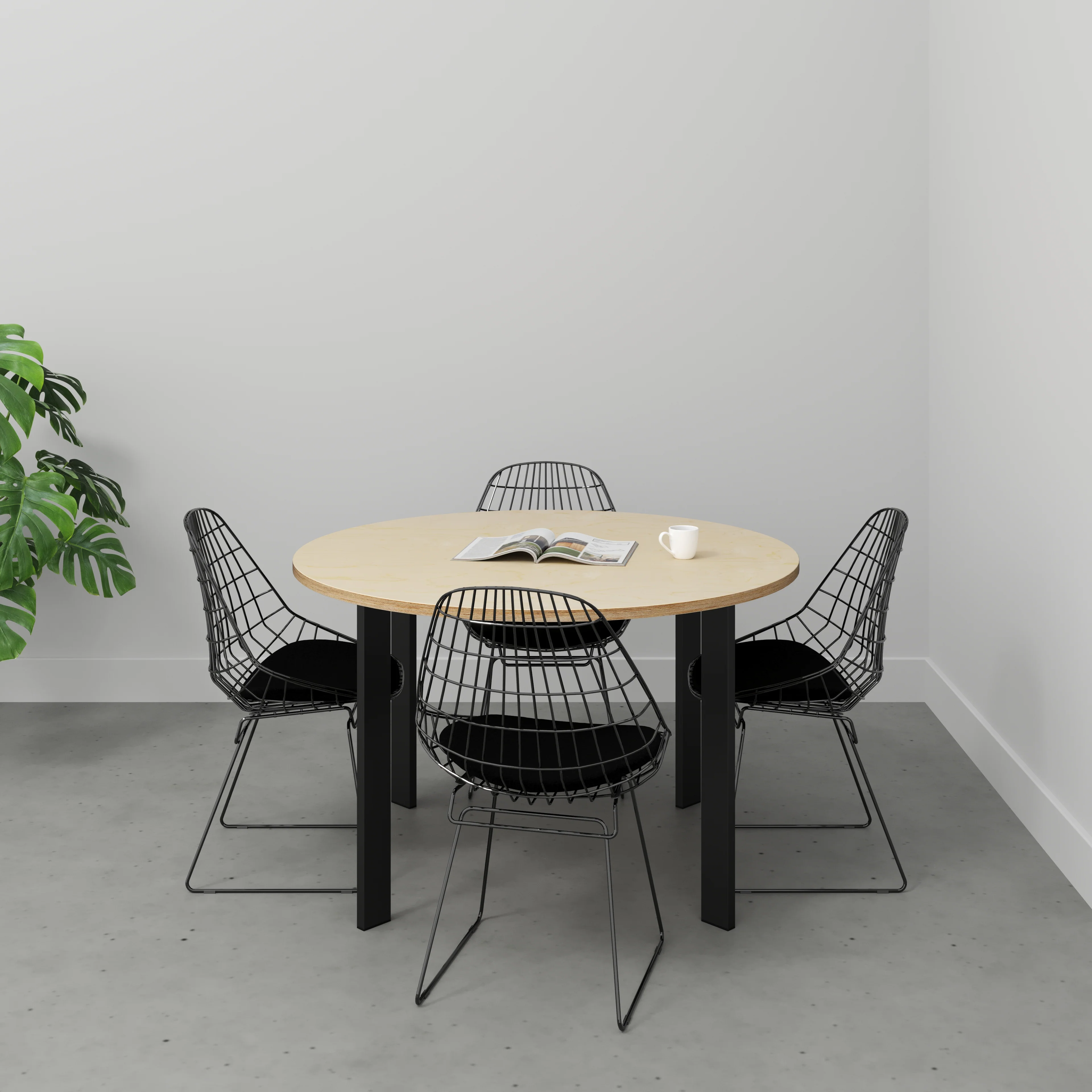 Plywood Round Table with Black Rectangular Single Pin Legs - Plywood Birch - 1200(dia) x 735(h) - Image 2
