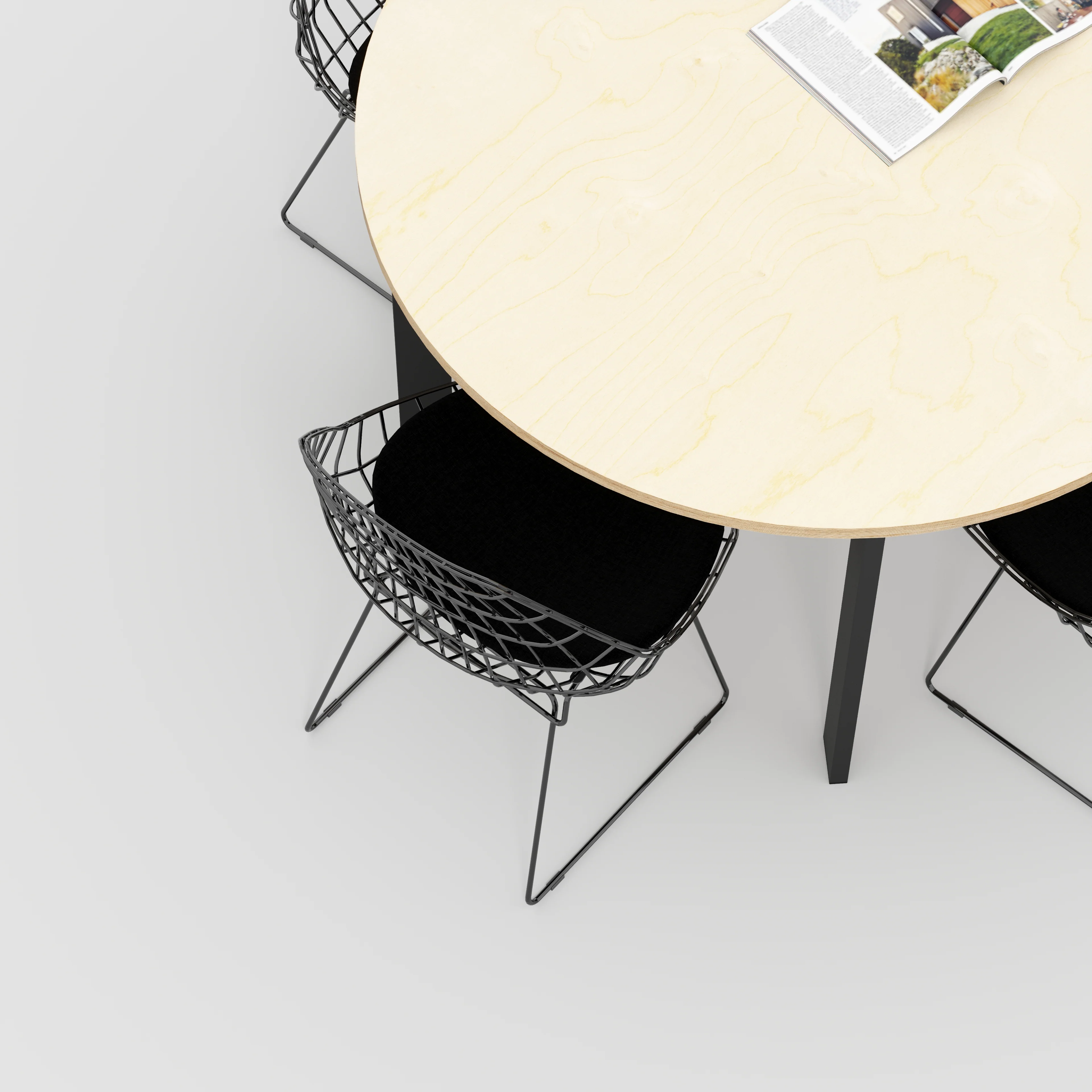 Plywood Round Table with Black Rectangular Single Pin Legs - Plywood Birch - 1200(dia) x 735(h) - Image 3
