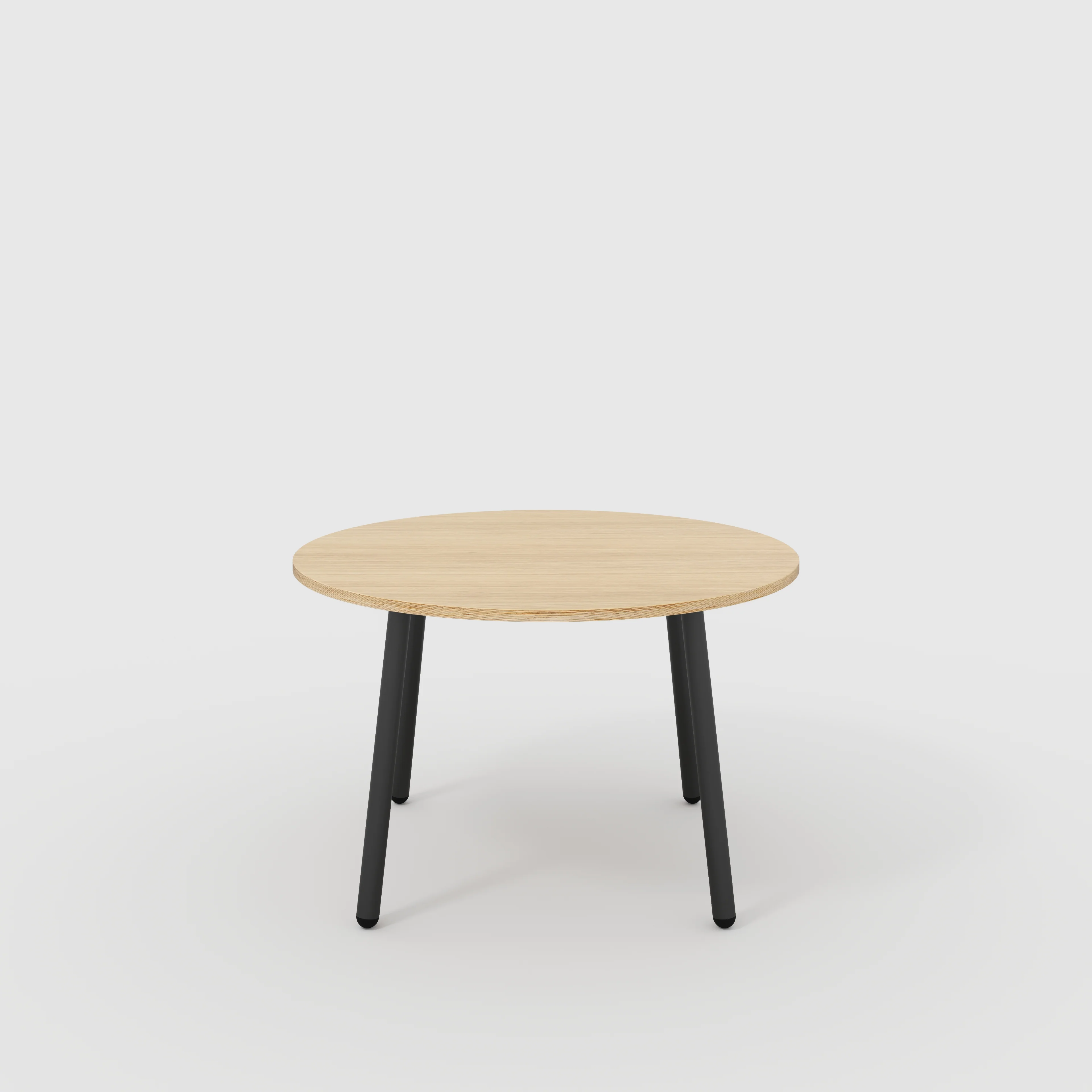 Plywood Round Table with Black Round Single Pin Legs - Plywood Oak - 1200(dia) x 735(h)