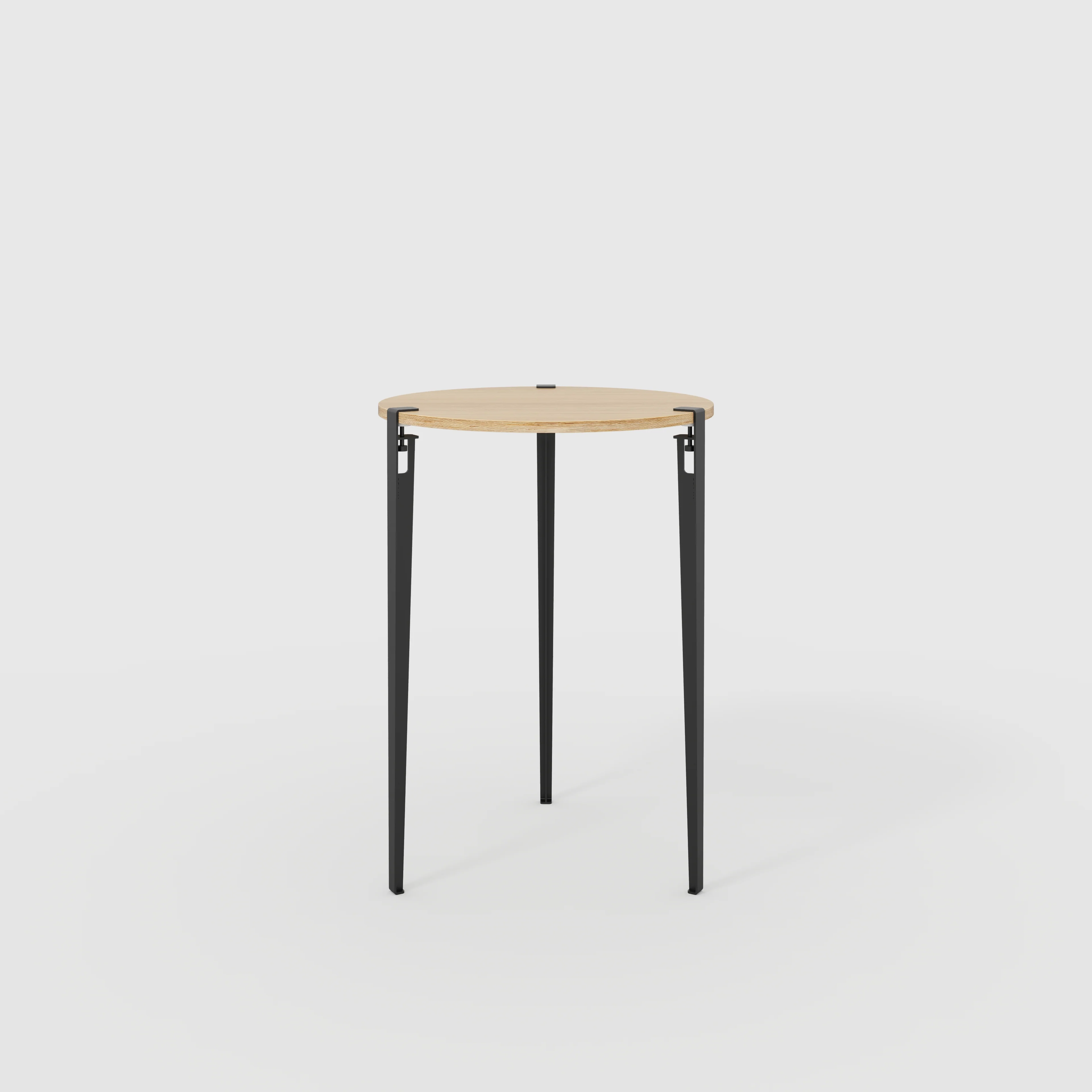 Plywood Round Table with Black Tiptoe Legs - Plywood Oak - 800(dia) x 1100(h)