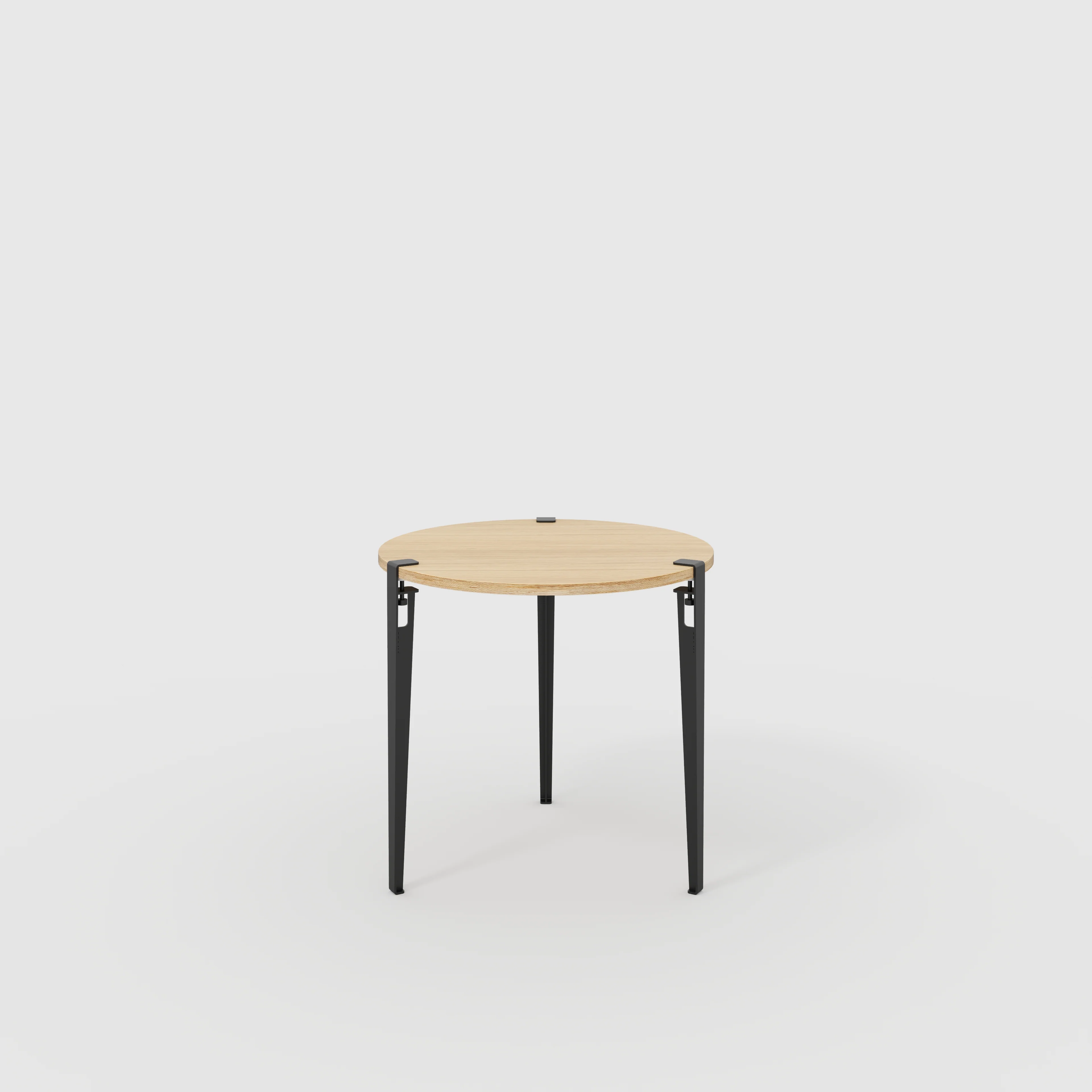 Plywood Round Table with Black Tiptoe Legs - Plywood Oak - 800(dia) x 750(h)