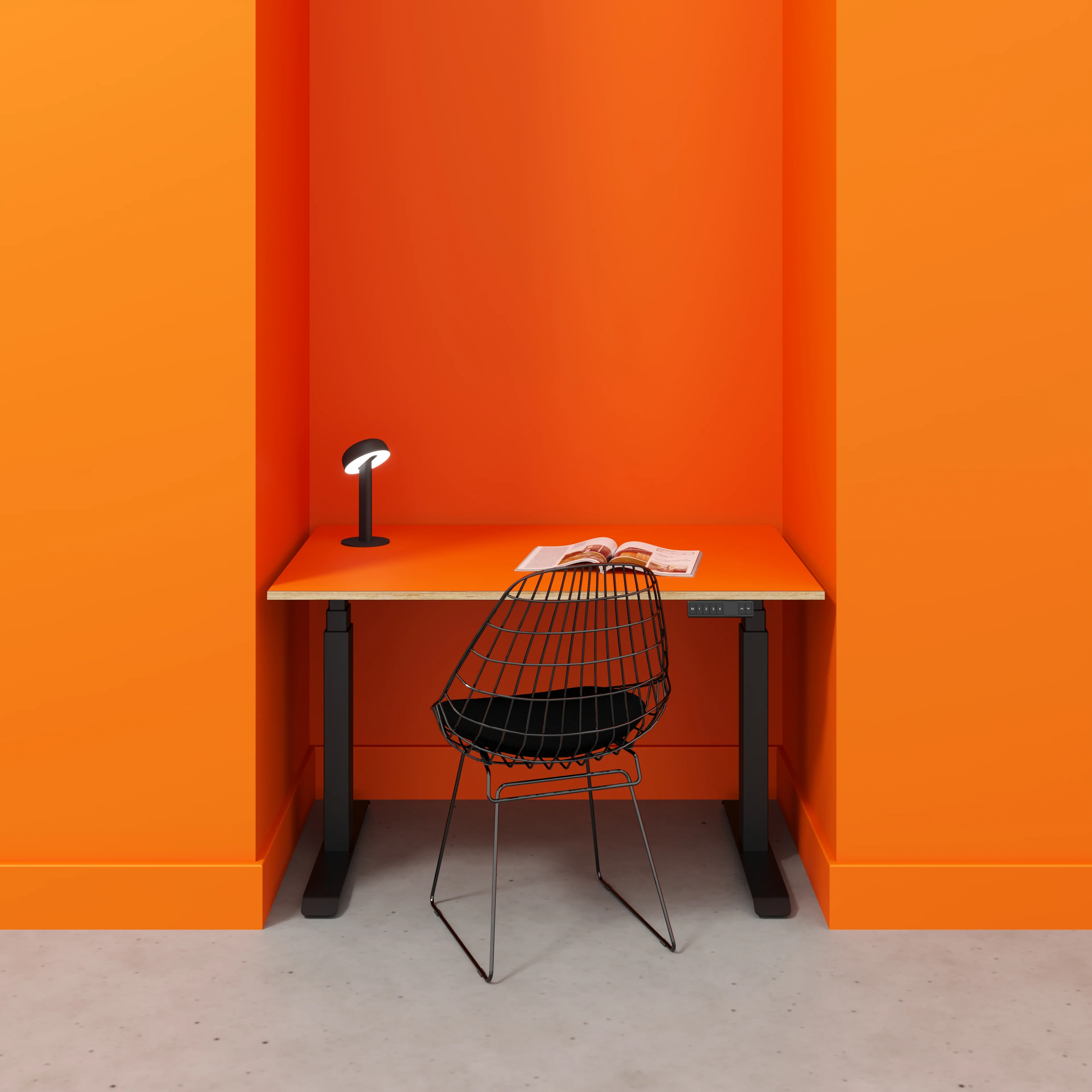 Plywood Sit Stand Desk with Black Frame - Formica Levante Orange - 1200(w) x 800(d) - Image 2