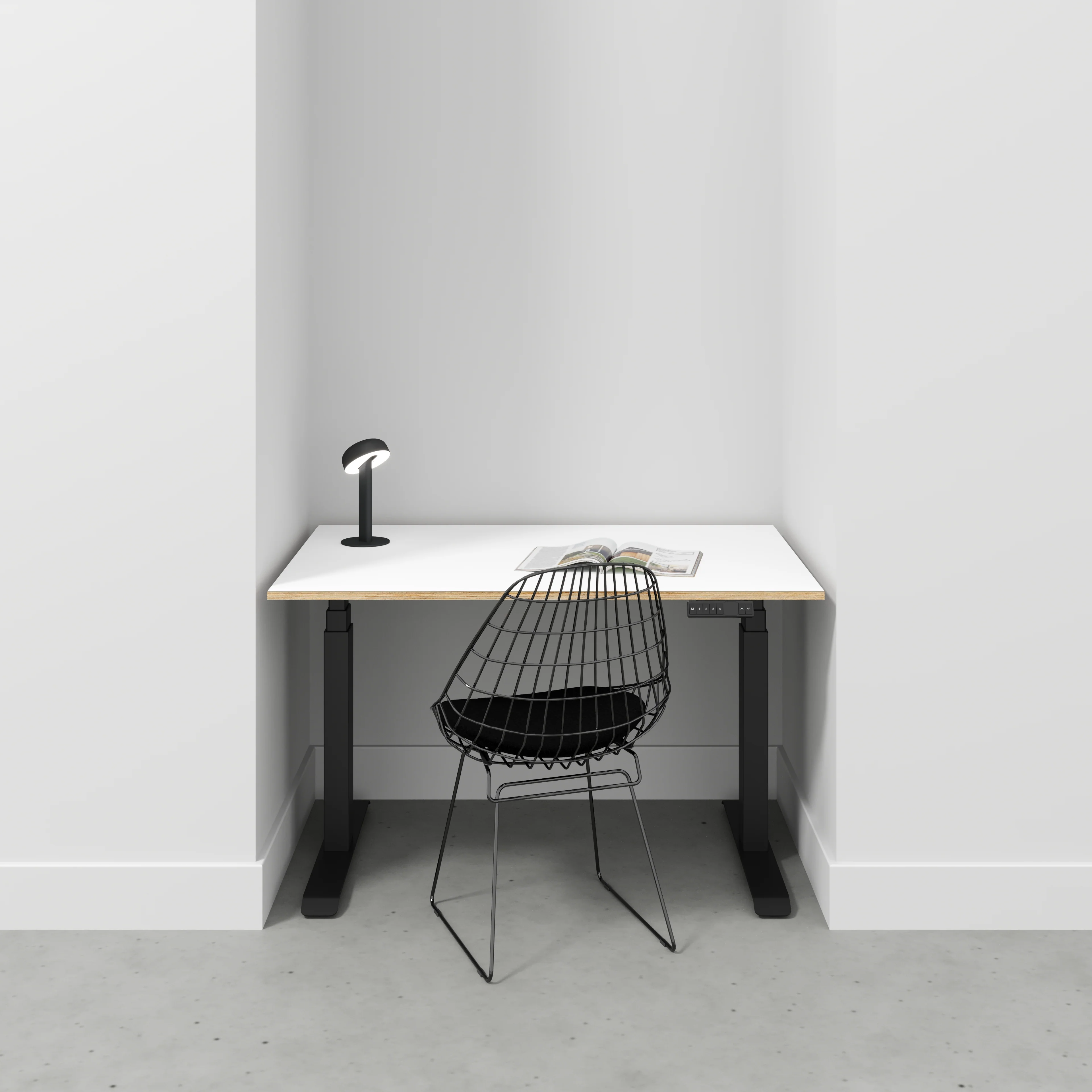 Plywood Sit Stand Desk with Black Frame - Formica White - 1200(w) x 800(d) - Image 2