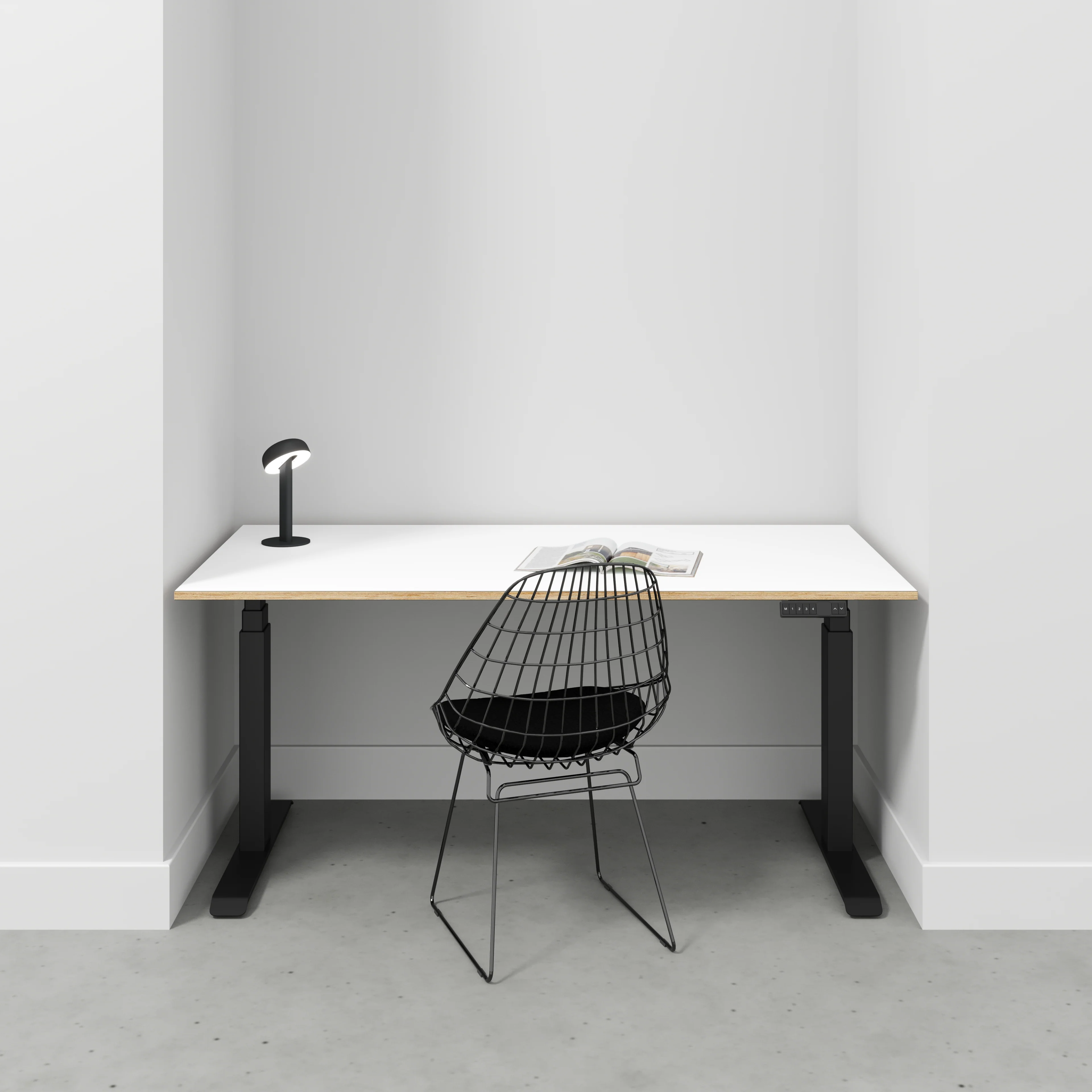 Plywood Sit Stand Desk with Black Frame - Formica White - 1600(w) x 800(d) - Image 2