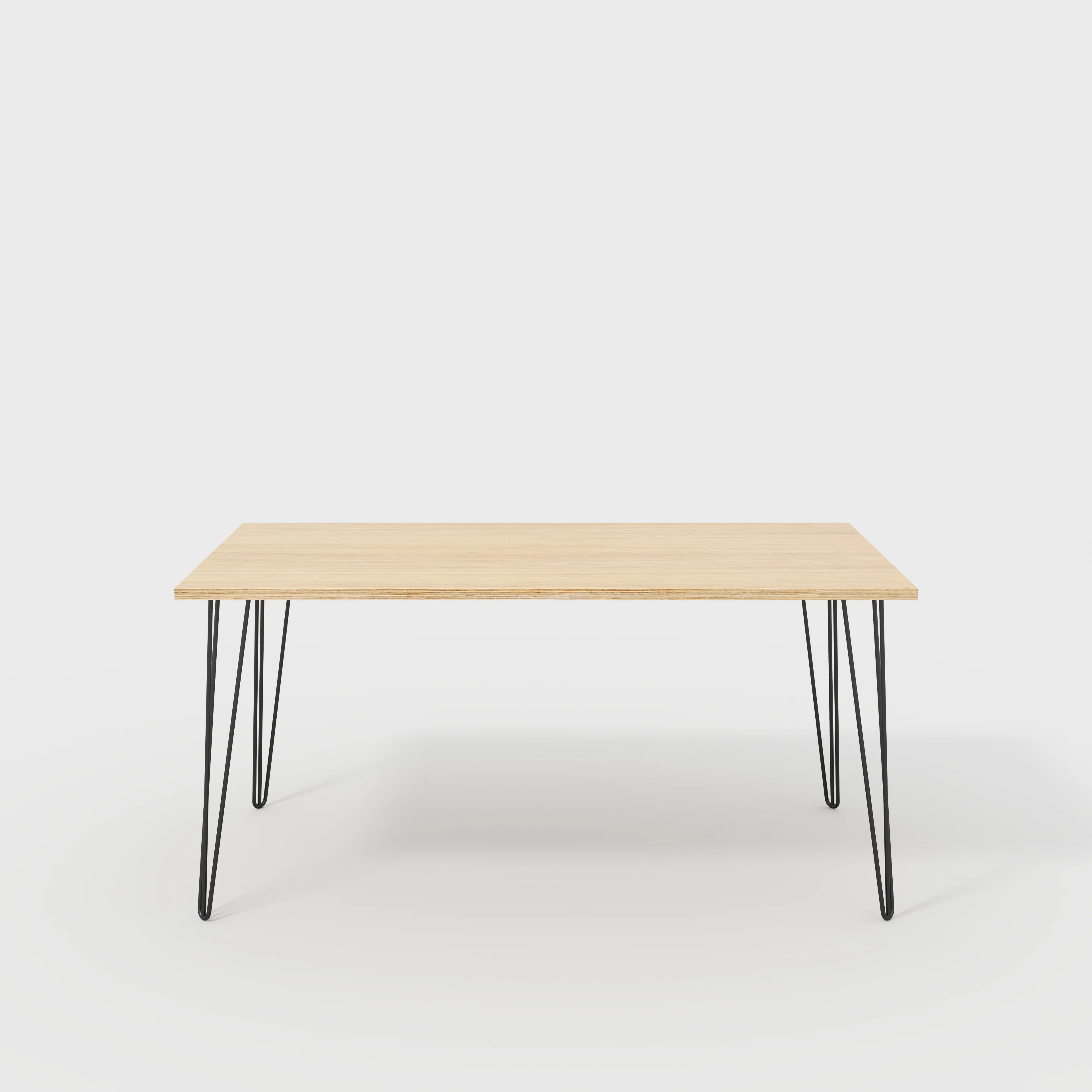 Plywood Table with Black Hairpin Legs - Plywood Oak - 1600(w) x 800(d)