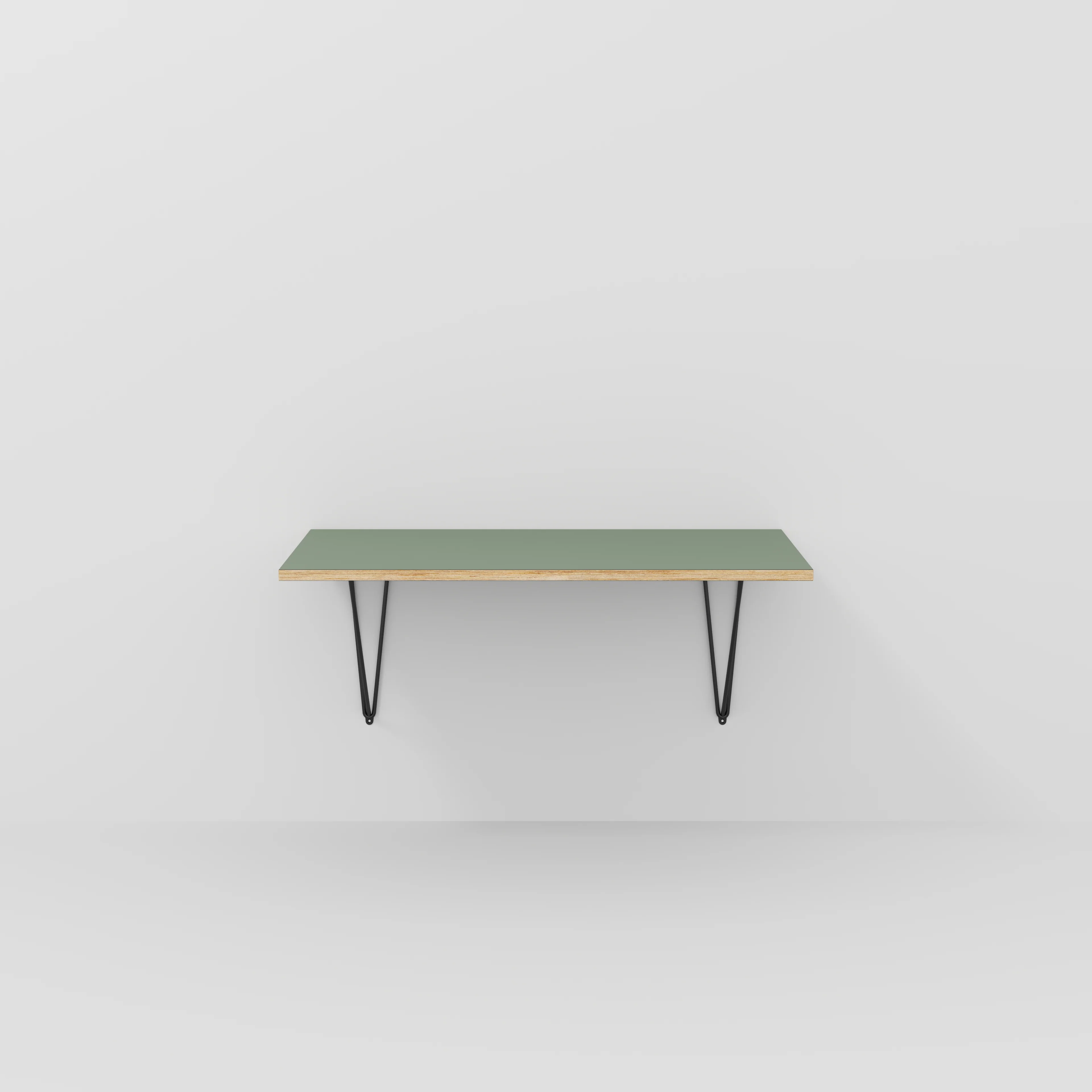 Plywood Wall Desk with Black Prism Brackets - Formica Green Slate - 1200(w) x 600(d)
