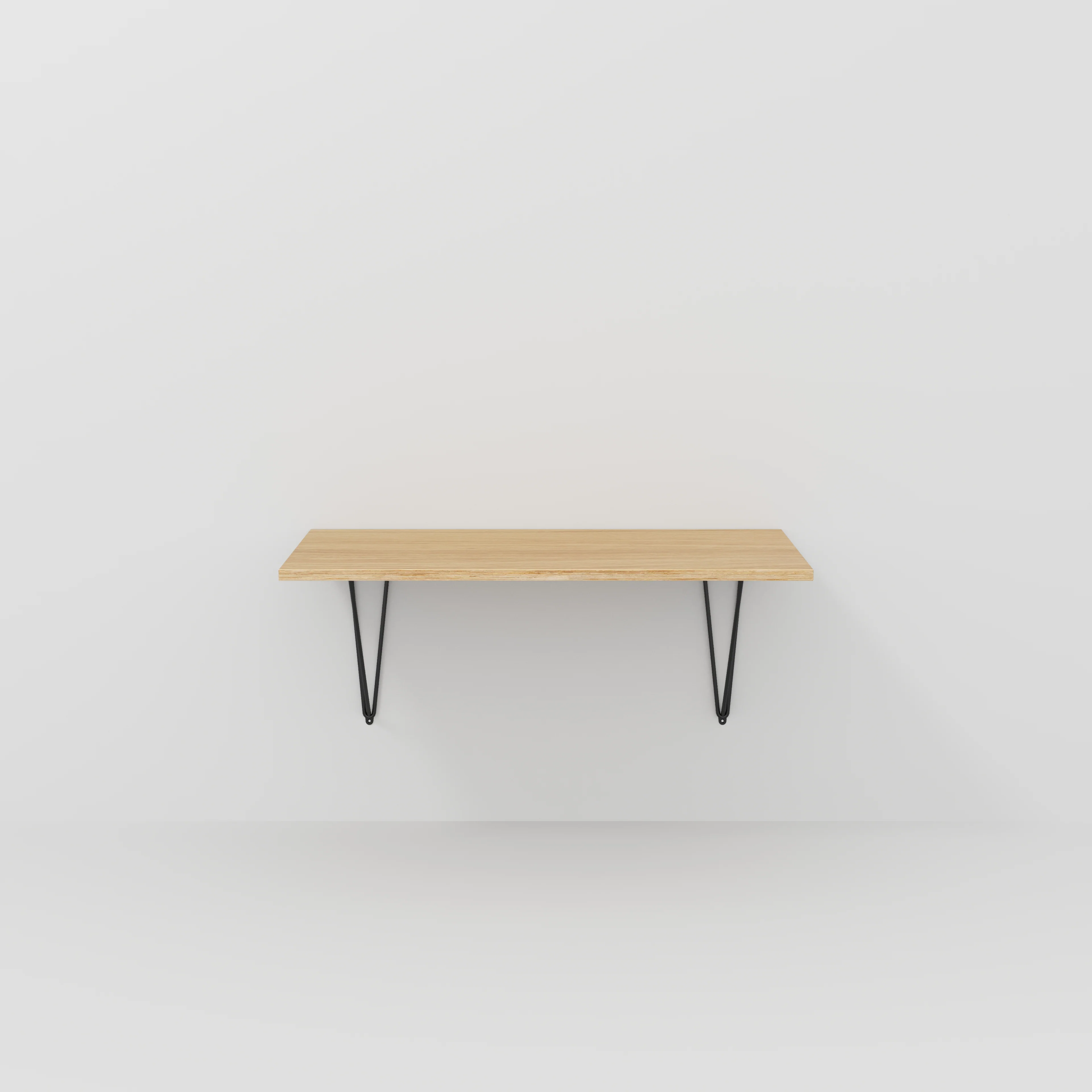 Plywood Wall Desk with Black Prism Brackets - Plywood Oak - 1200(w) x 600(d)