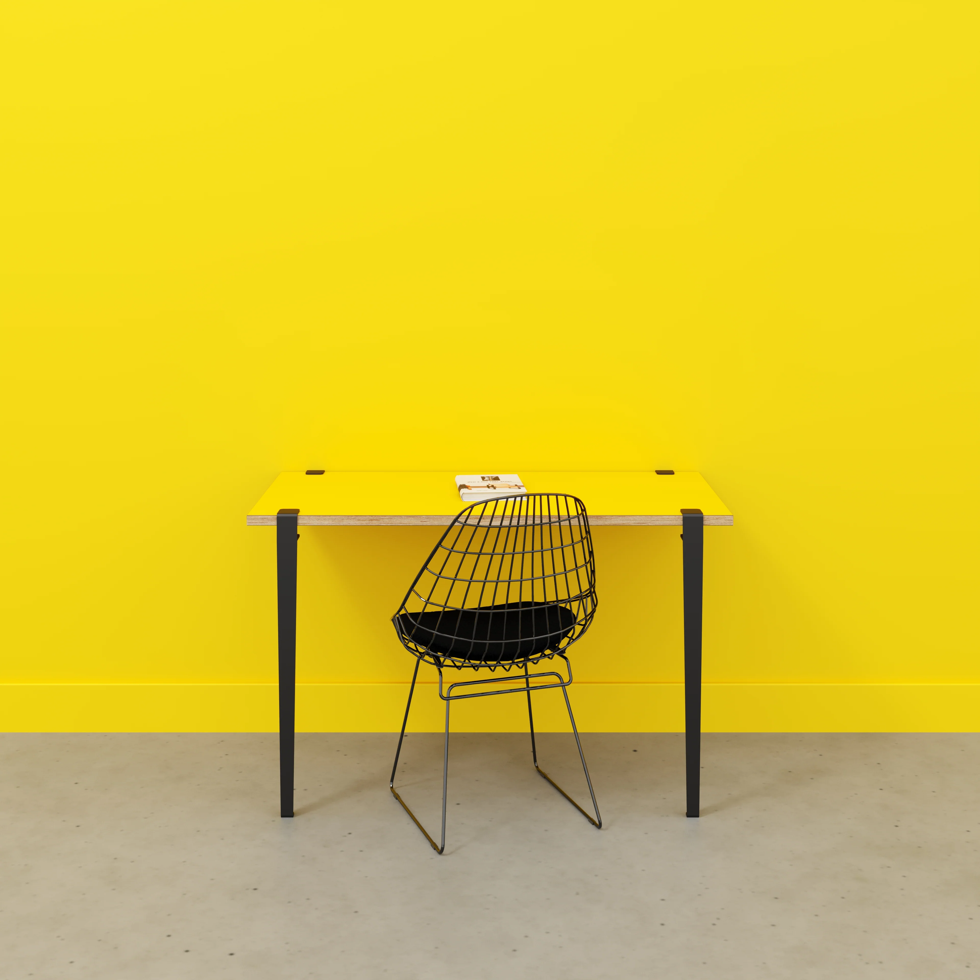 Plywood Wall Desk with Black Tiptoe Legs and Tiptoe Wall Brackets - Formica Chrome Yellow - 1200(w) x 600(d) x 750(h) - Image 2