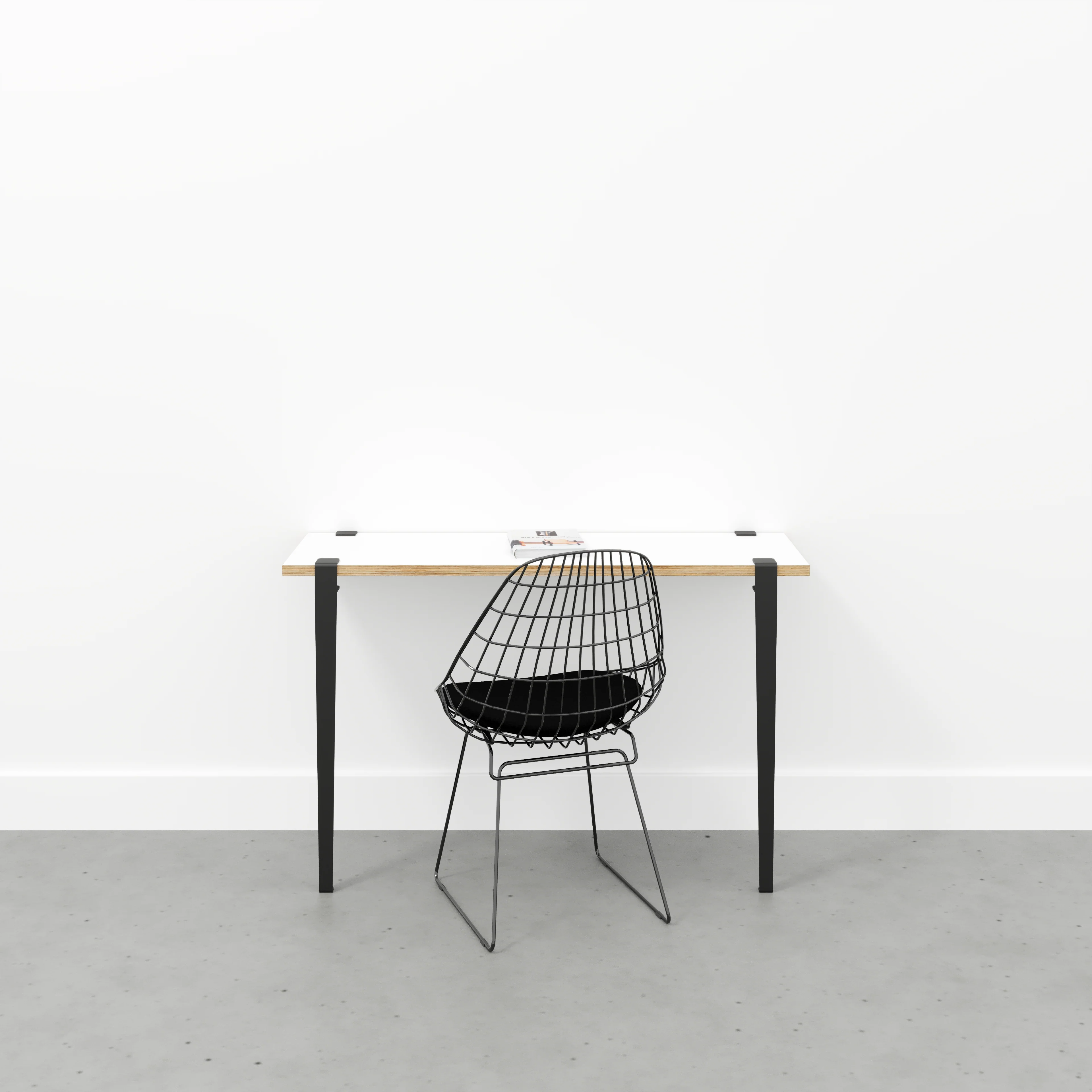 Plywood Wall Desk with Black Tiptoe Legs and Tiptoe Wall Brackets - Formica White - 1200(w) x 400(d) x 750(h) - Image 2