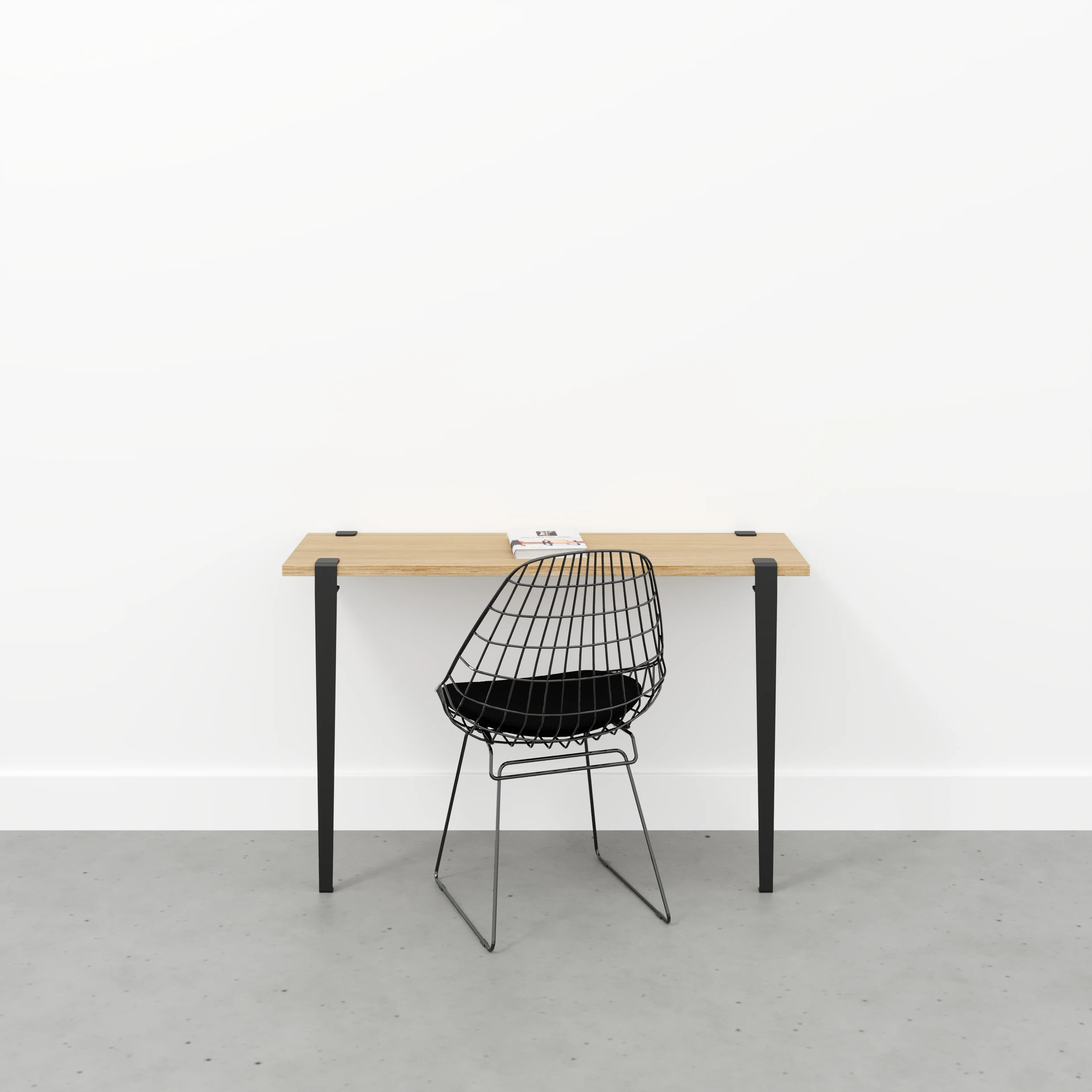 Plywood Wall Desk with Black Tiptoe Legs and Tiptoe Wall Brackets - Plywood Oak - 1200(w) x 400(d) x 750(h) - Image 2